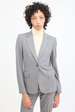 Grey & White Wool Pinstripe Blazer