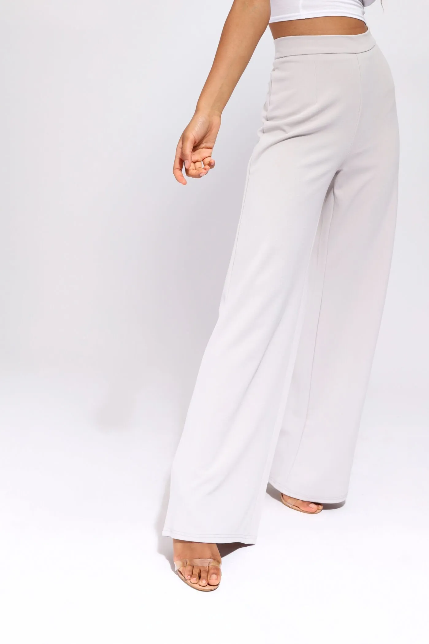 Grey High Waisted Palazzo Trouser