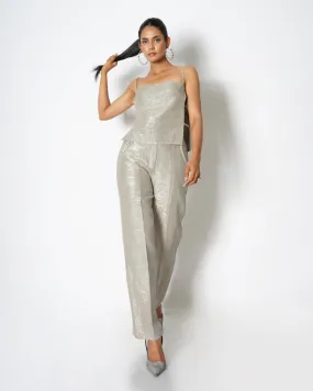 High-waisted 100% linen shimmer trousers