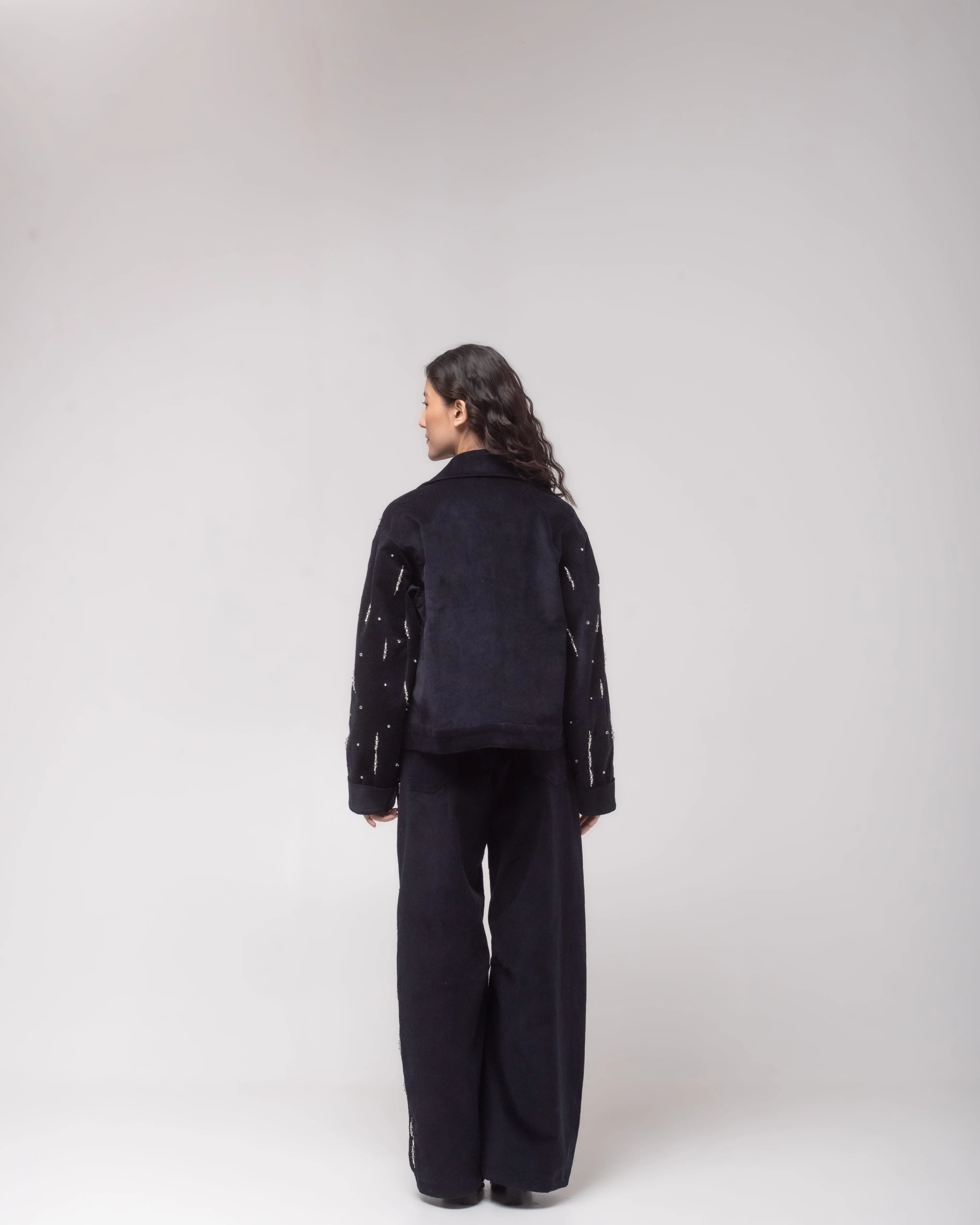 High-waisted embellished corduroy barrel trousers