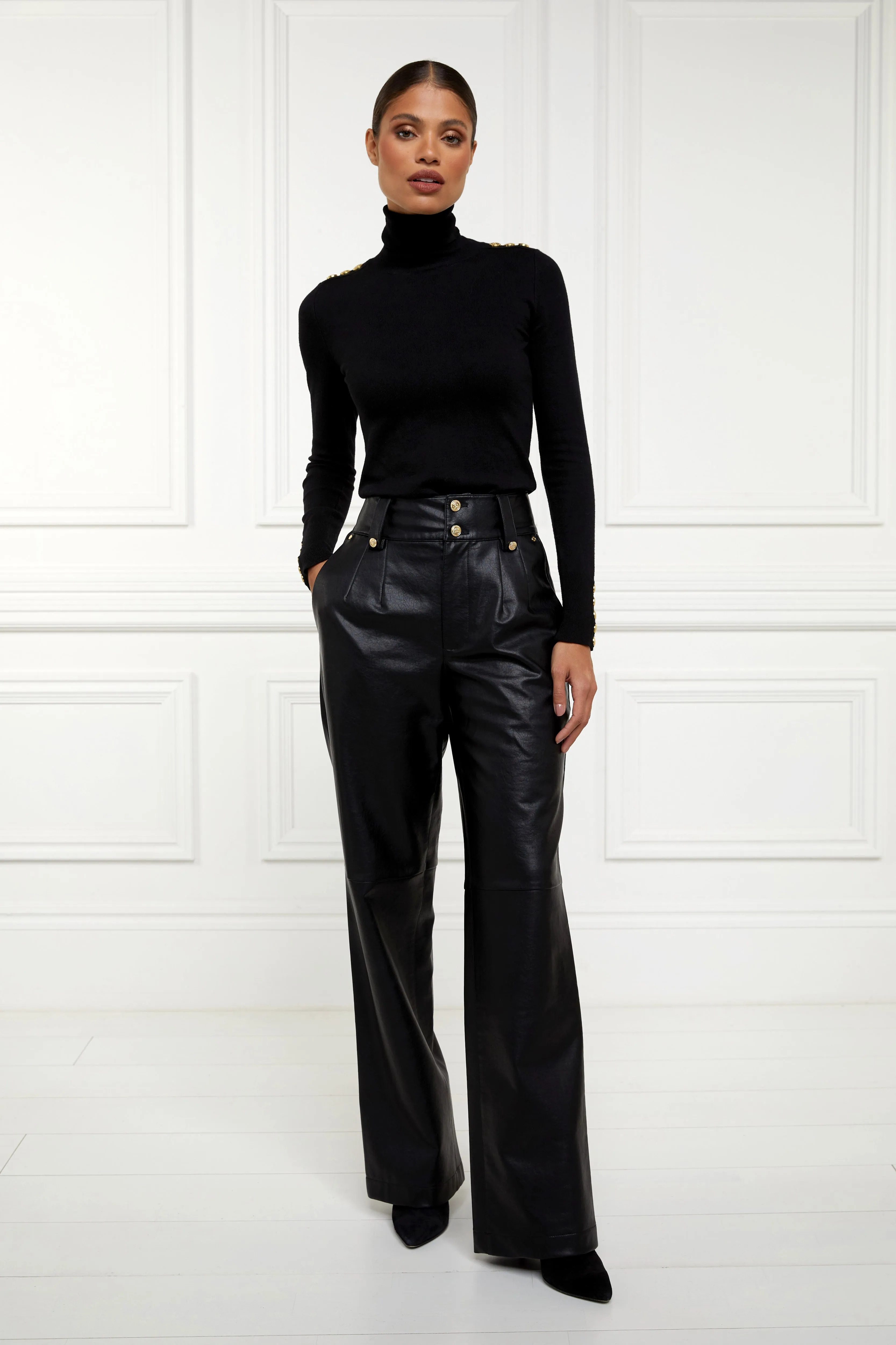 High Waisted Faux Leather Trouser (Black)