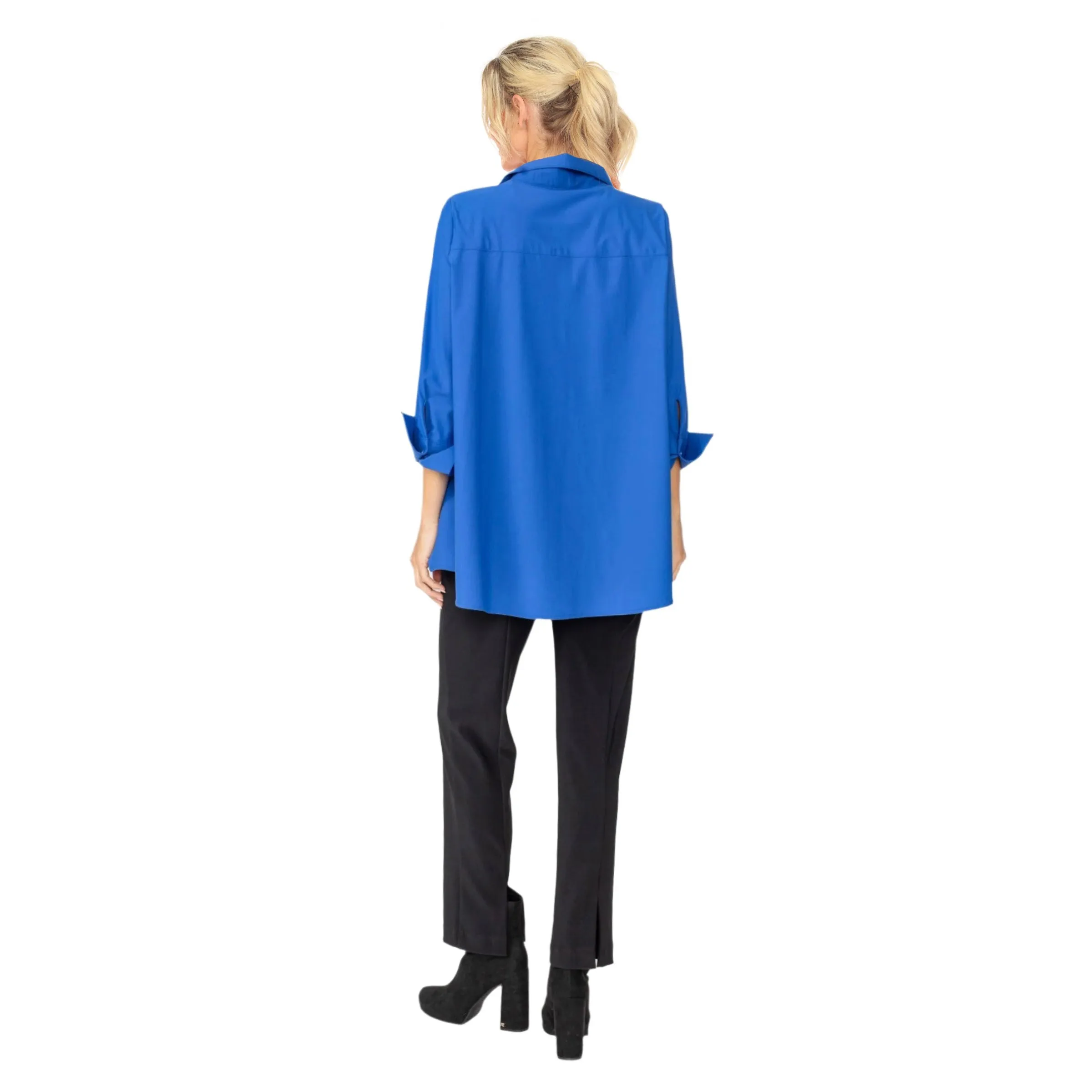 IC Collection Fold Down Collar Blouse in Blue - 3778B-BLU