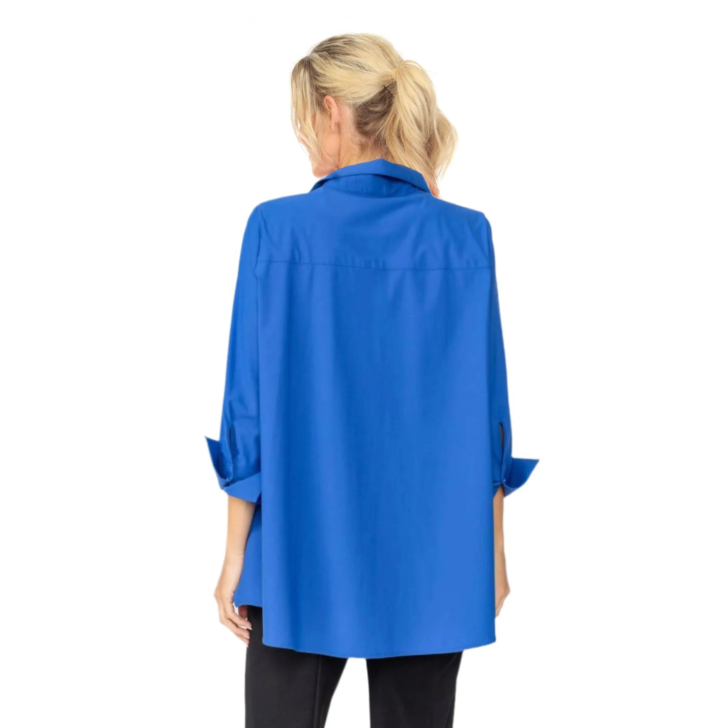 IC Collection Fold Down Collar Blouse in Blue - 3778B-BLU