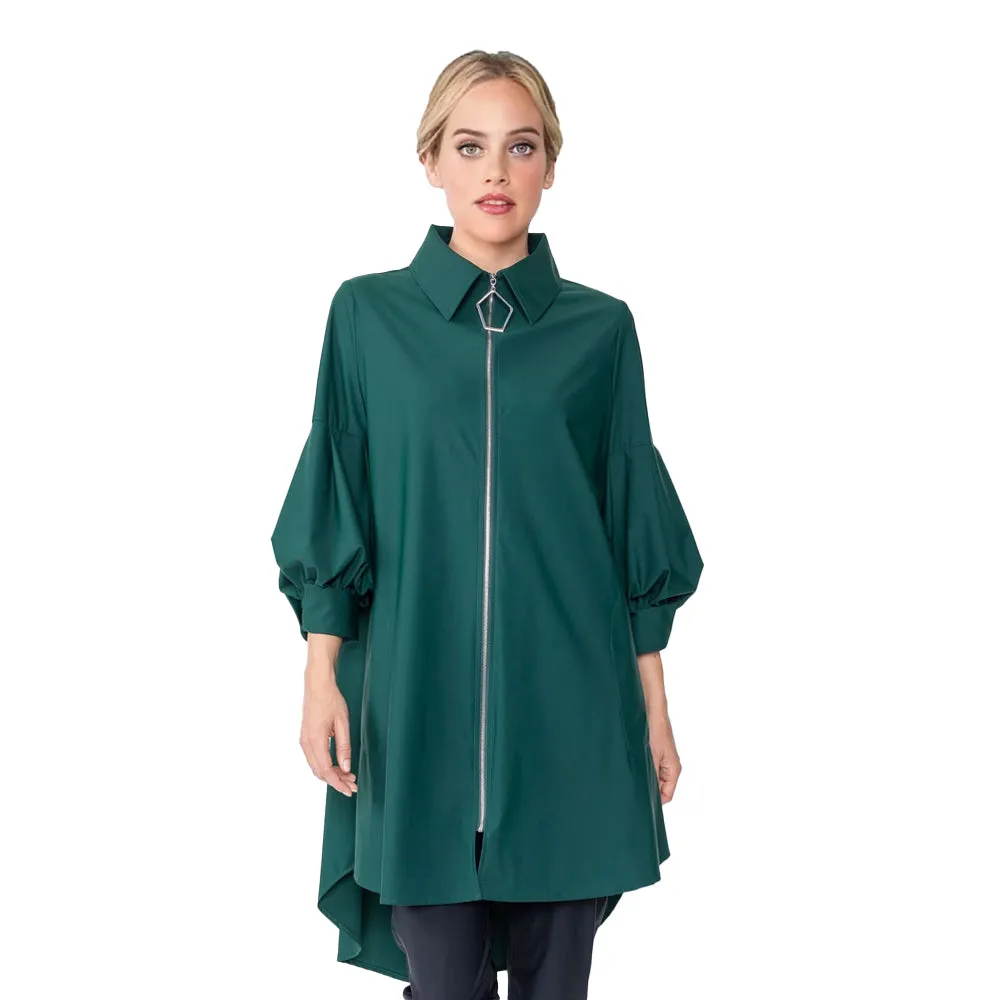 IC Collection High-Low Long Zip Tunic Jacket in Green - 5672J-GN