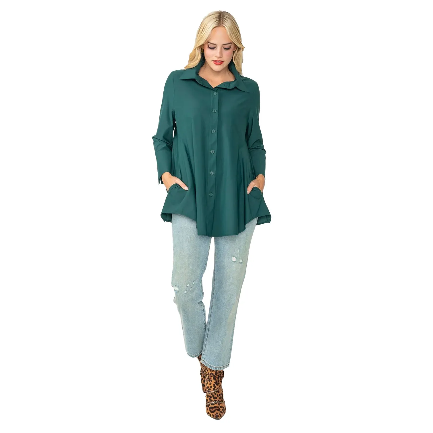 IC Collection High-Low Pocket Blouse Hunter Green - 3778B-HNT