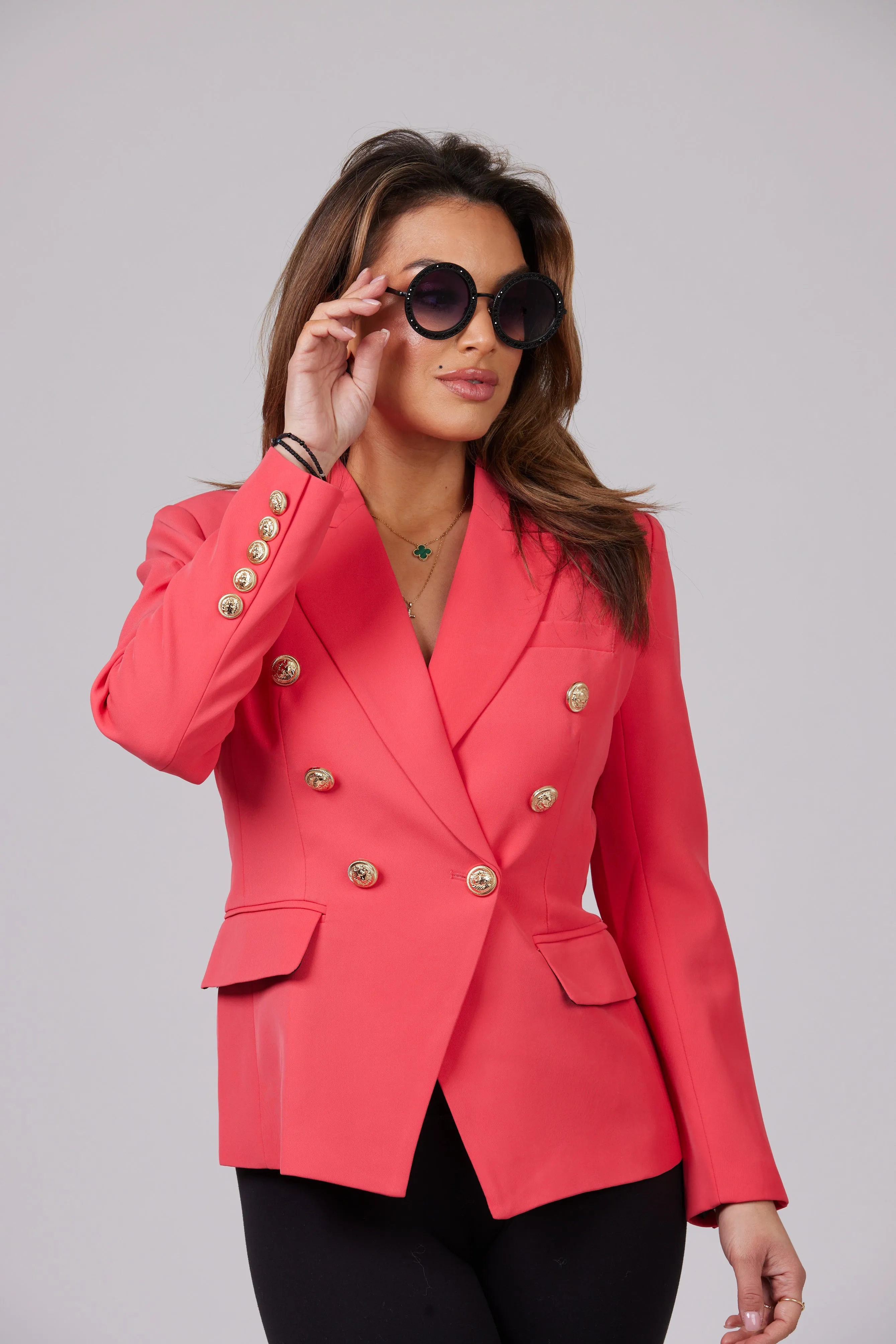 ICONIC WATERMELON BLAZER WITH GOLD BUTTONS