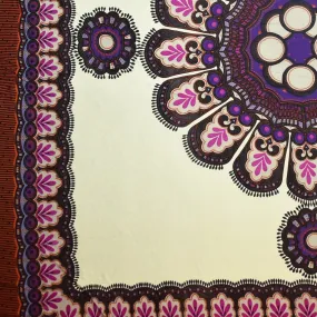 Ivory-Purple-Multi Floral Border Print Panel Silk Jersey Knit Fabric