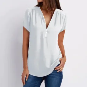 JuliaFashion - 2024 Zipper V Neck Summer Blouses