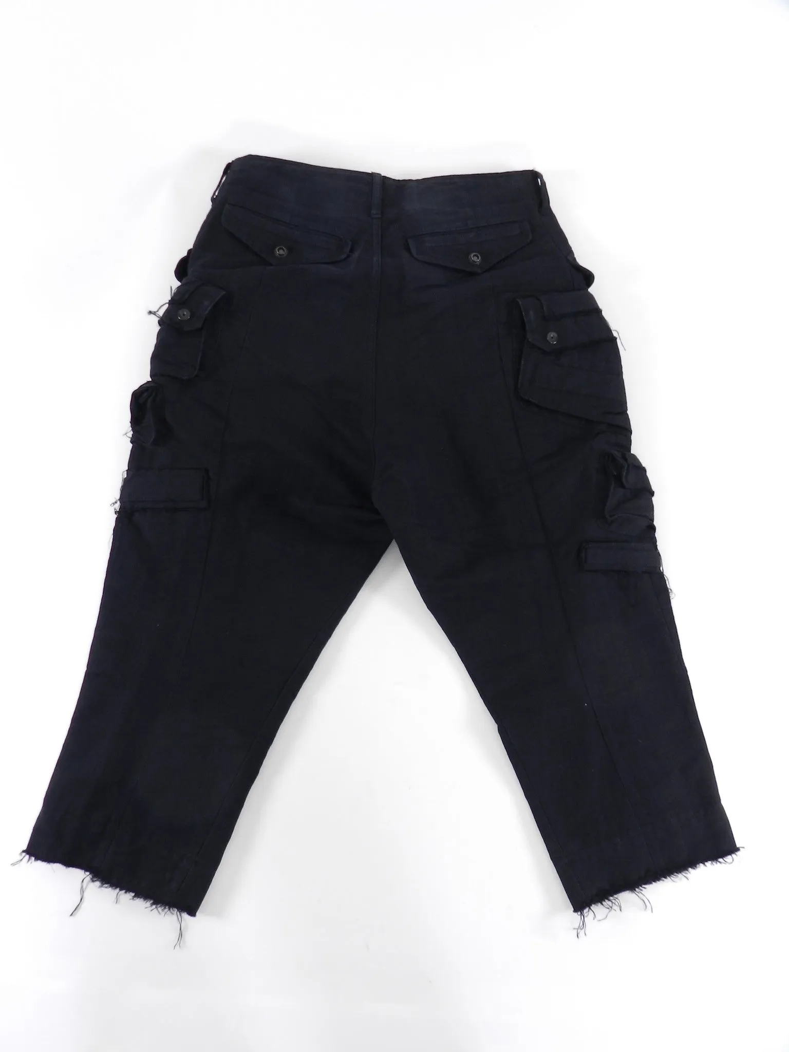 Julius Fall 2012 Cropped Black Cargo Pocket Trousers with Raw Edges - XS