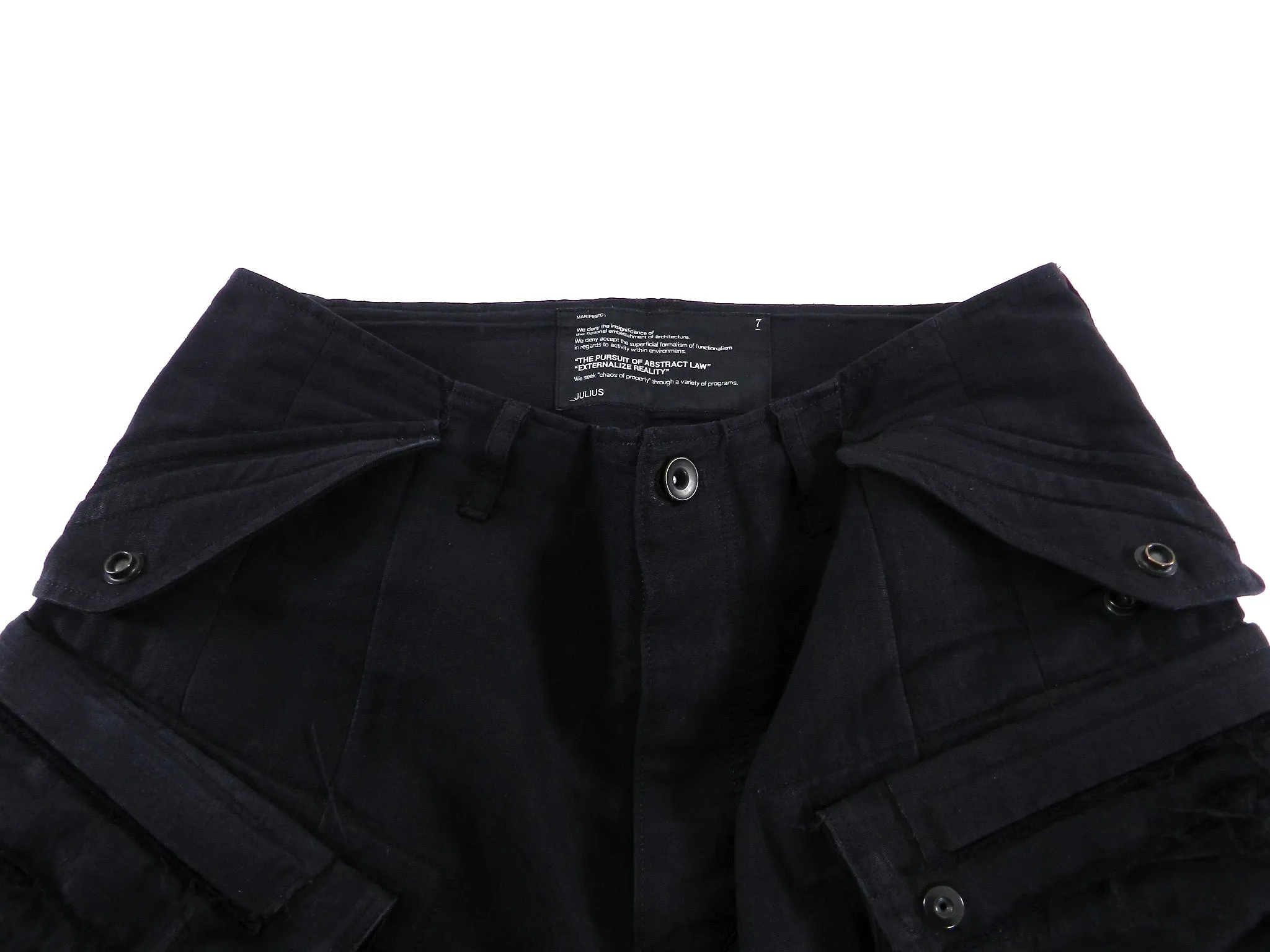 Julius Fall 2012 Cropped Black Cargo Pocket Trousers with Raw Edges - XS