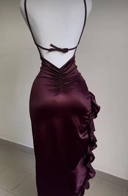 kamahe Sexy Slit Ruffles Prom Dress