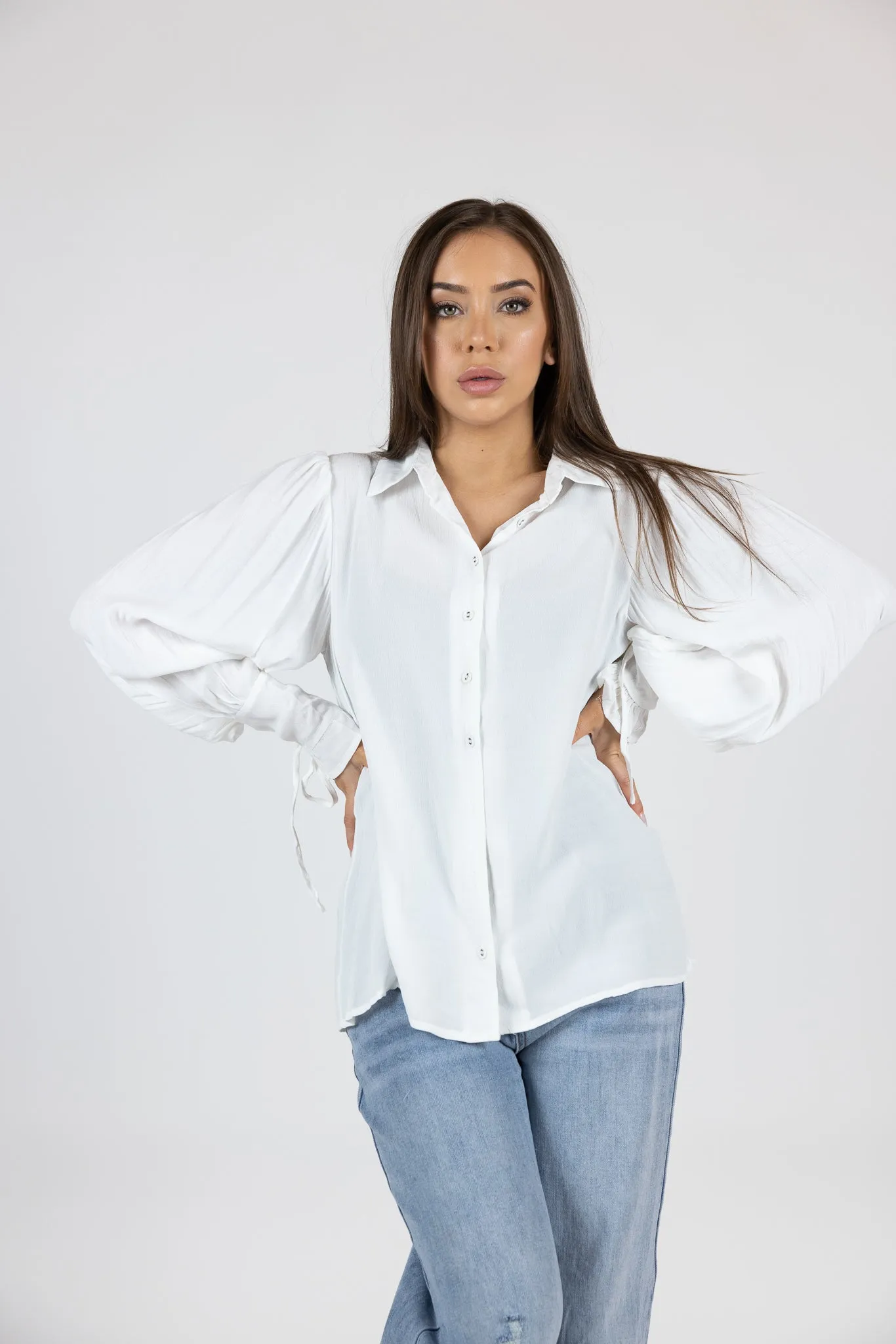 Lace Up Sleeve Blouse