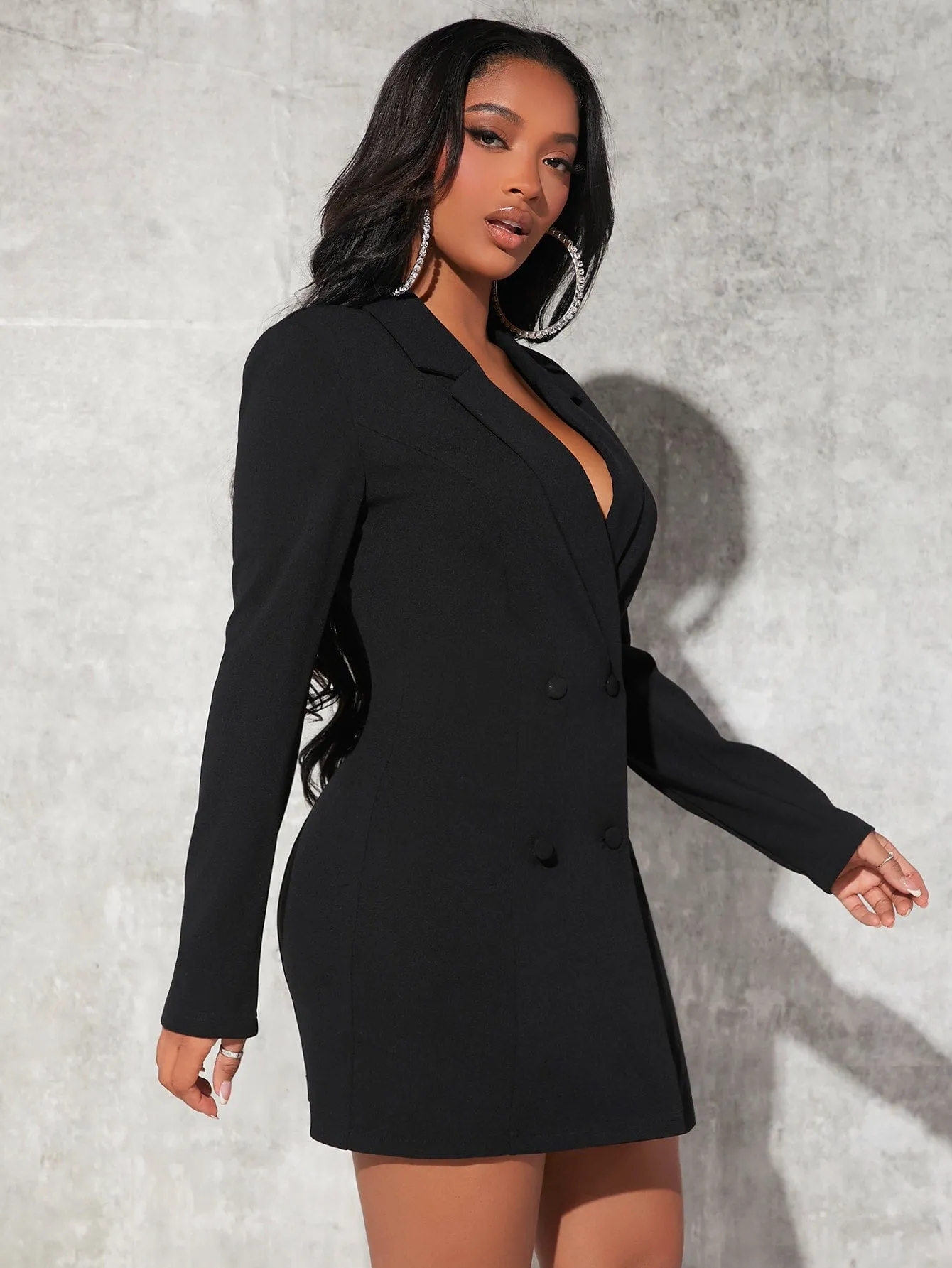 Lapel Collar Double Breasted Blazer Dress