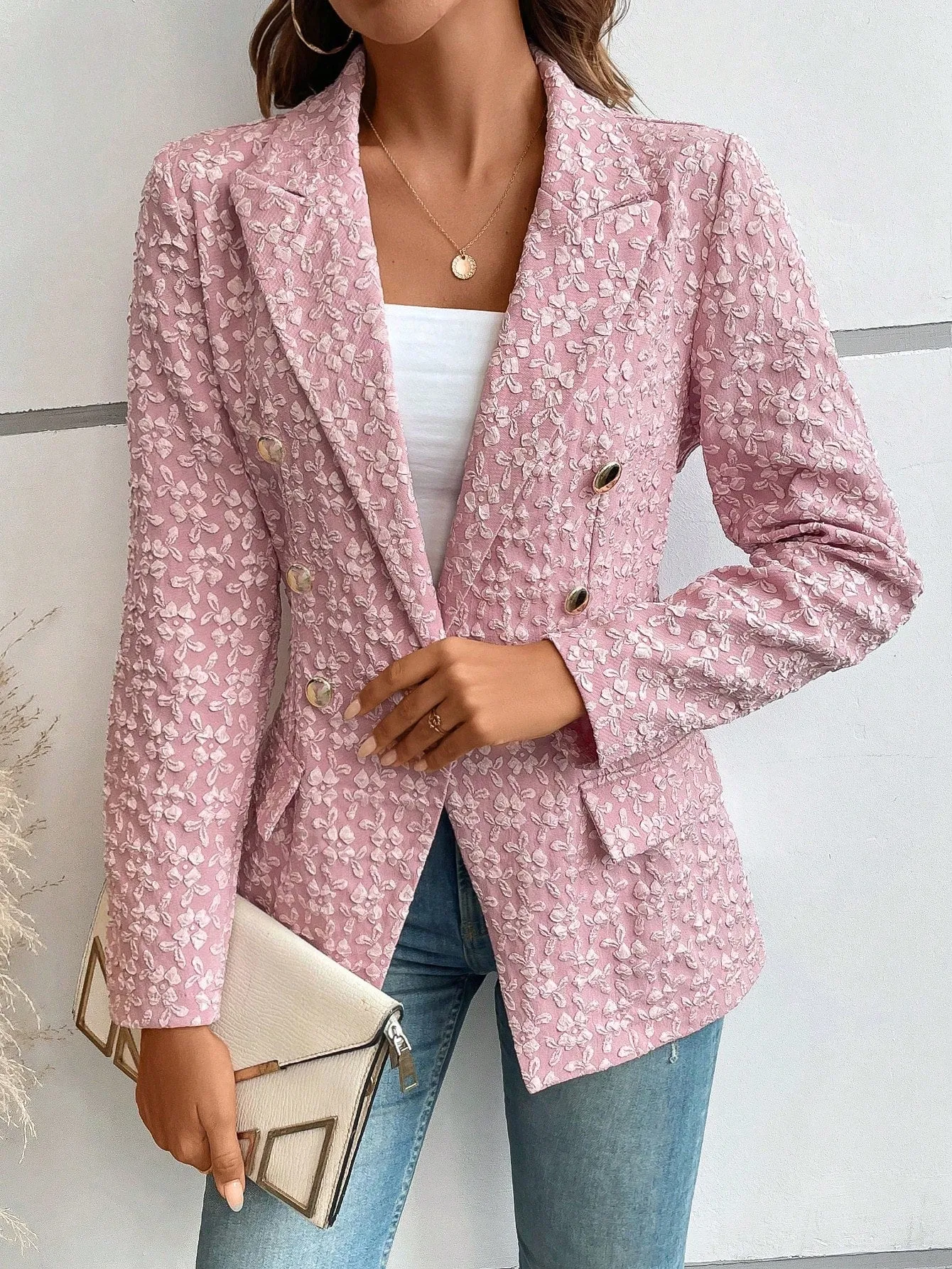 Lapel Neck Flap Detail Double Breasted Blazer