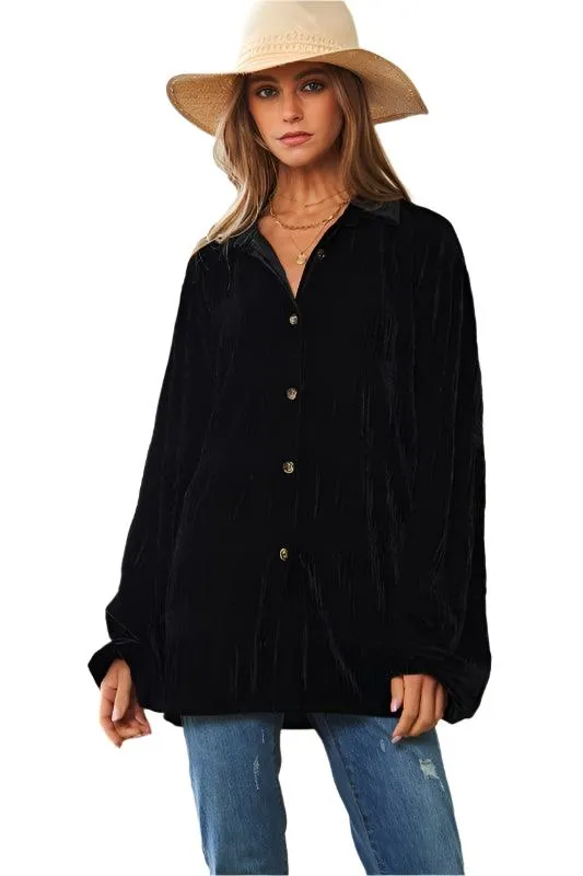 Long Sleeve Button Front Loose Fit Shirt Top