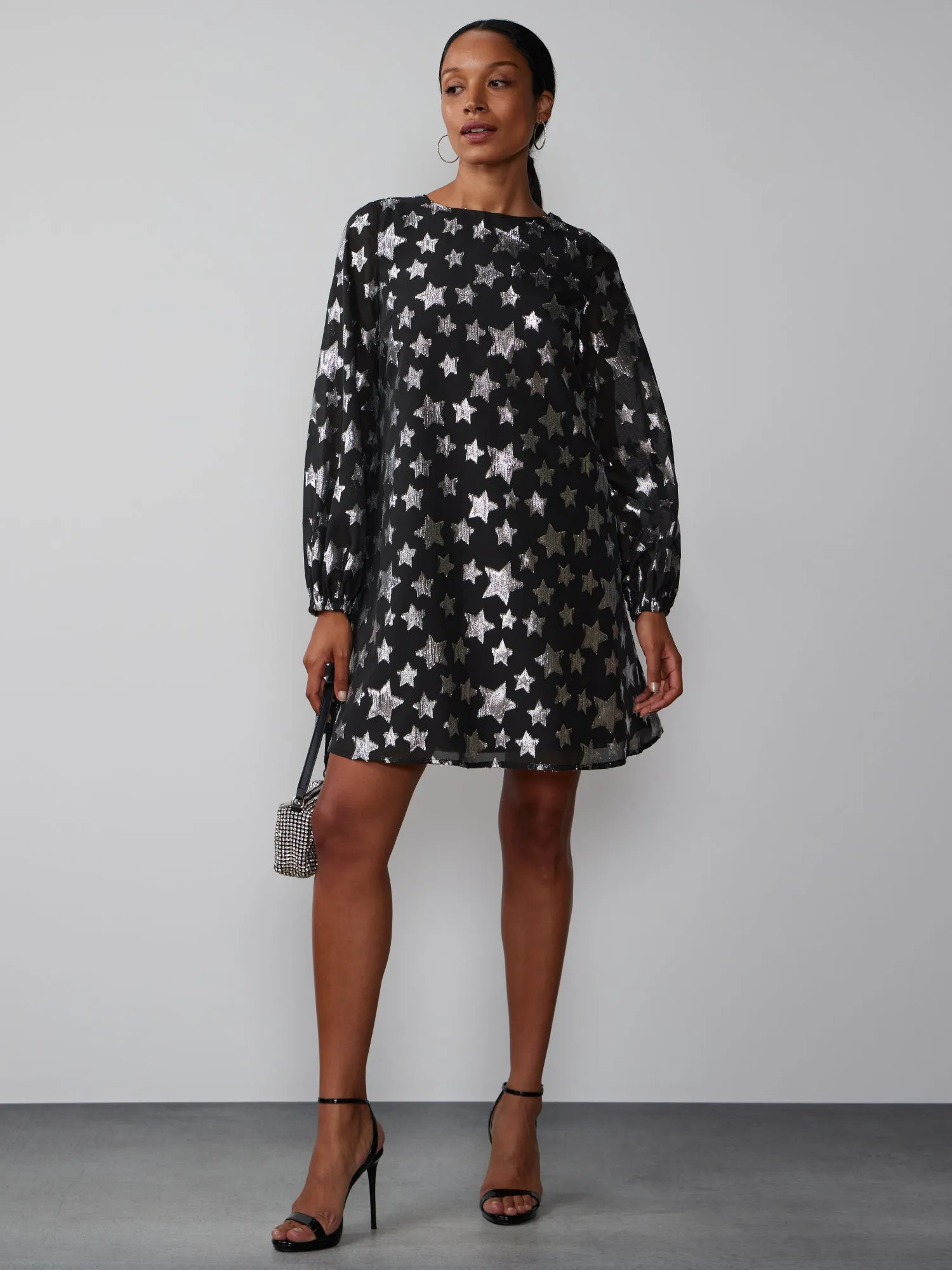 Long Sleeve Star Lurex Jacquard Dress