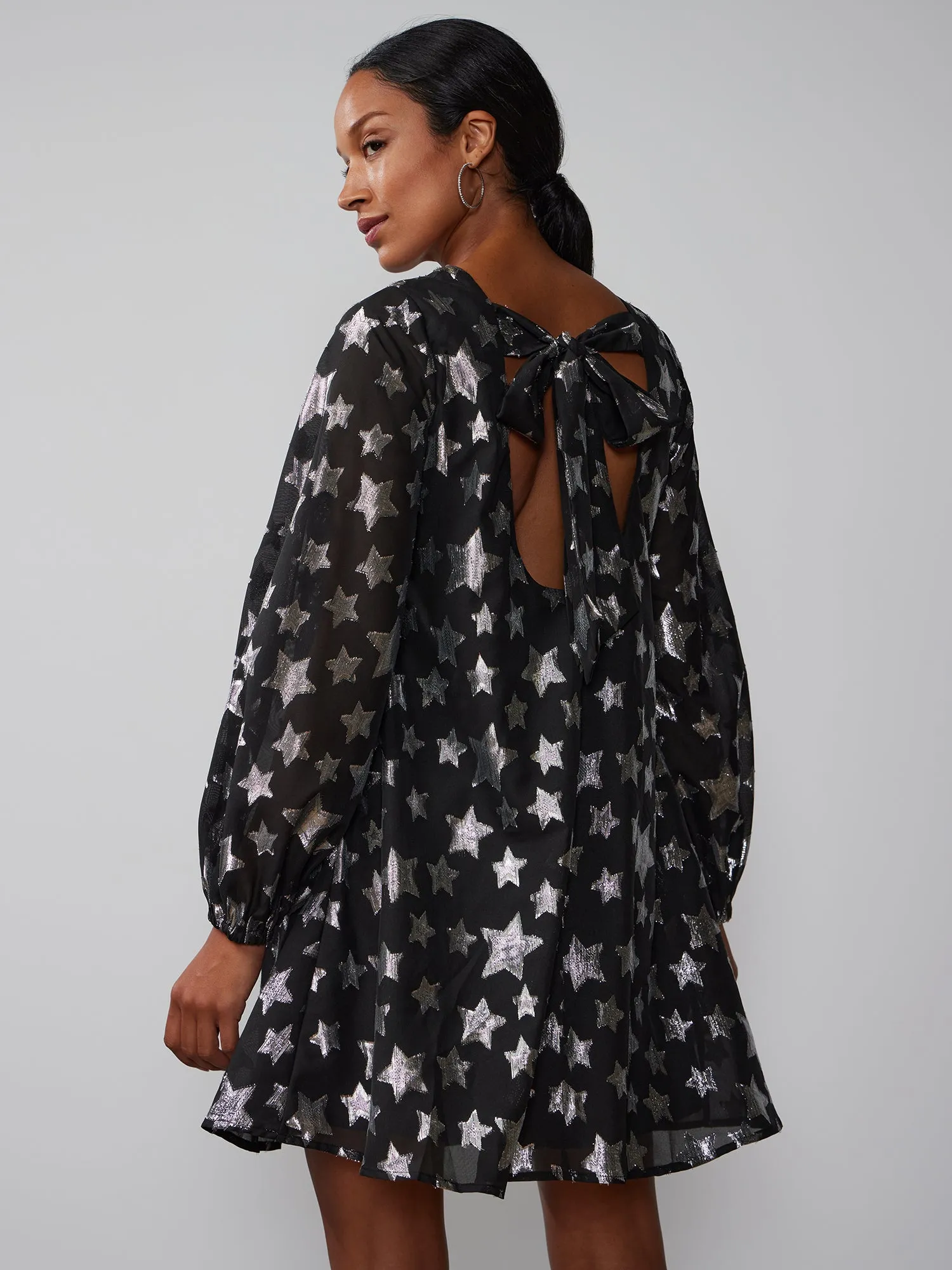 Long Sleeve Star Lurex Jacquard Dress