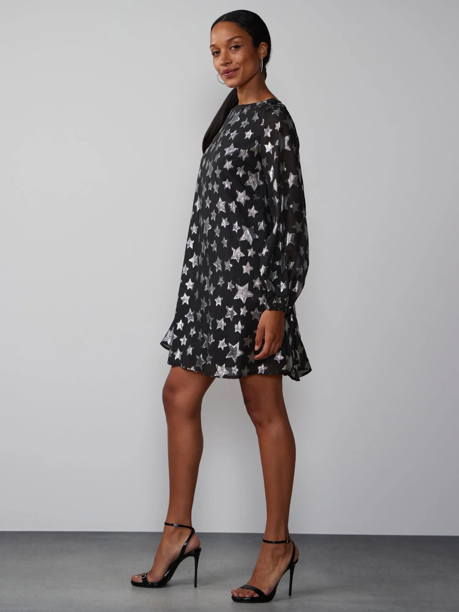 Long Sleeve Star Lurex Jacquard Dress