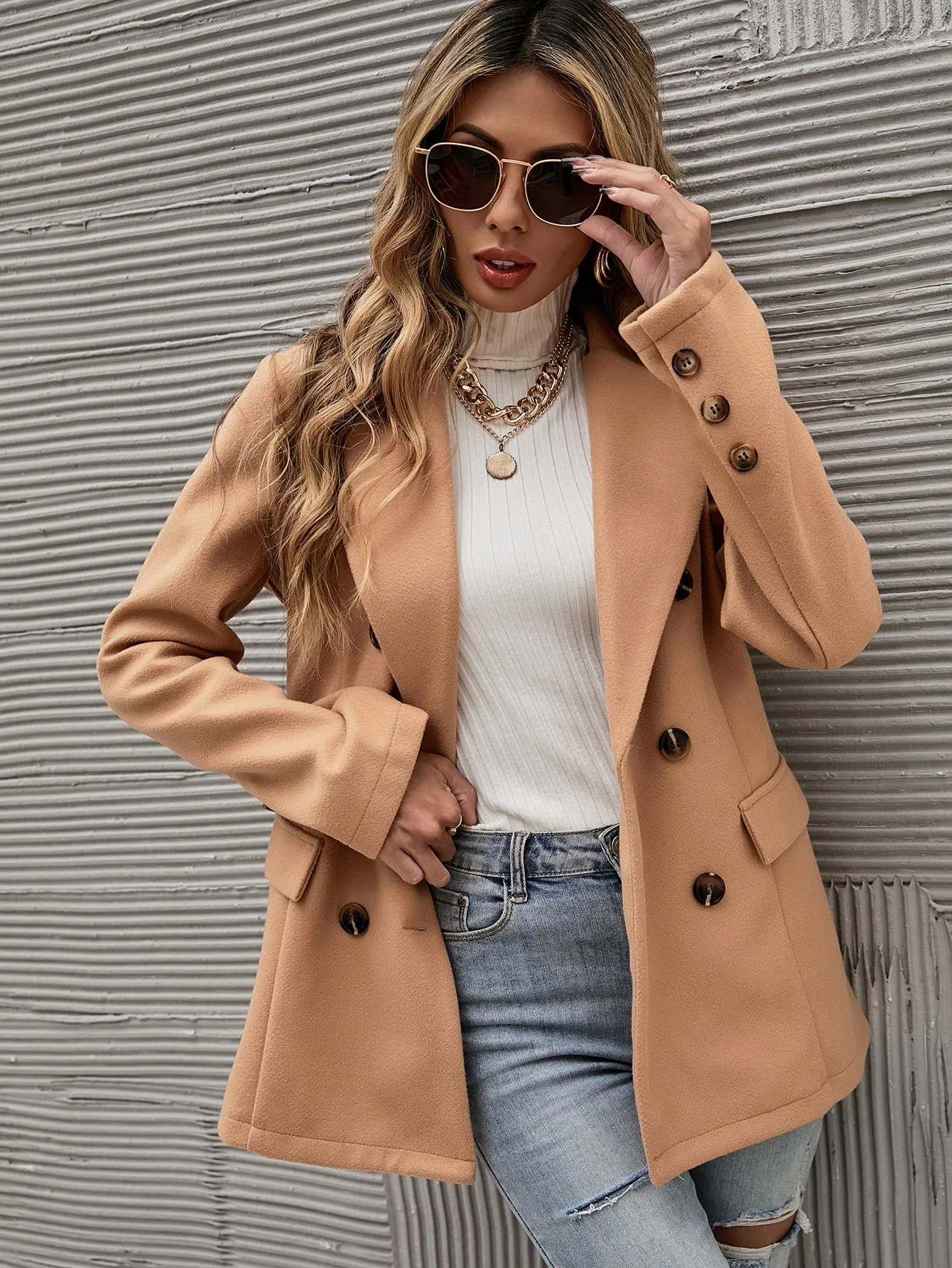 LUNE Solid Double Breasted Blazer