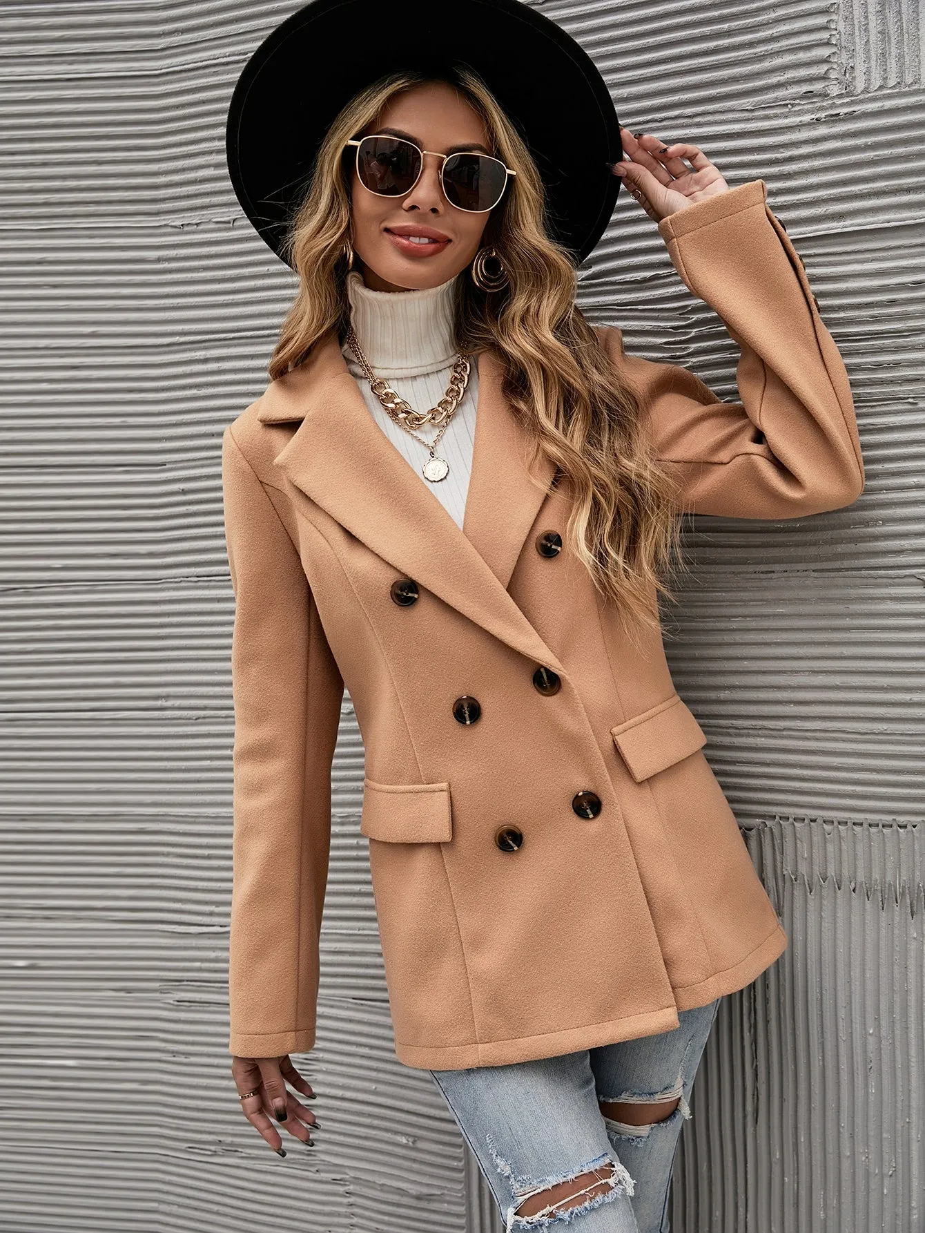 LUNE Solid Double Breasted Blazer