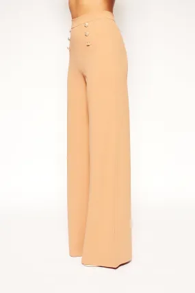 Lyndon - Nude High Waisted Gold Button Trousers