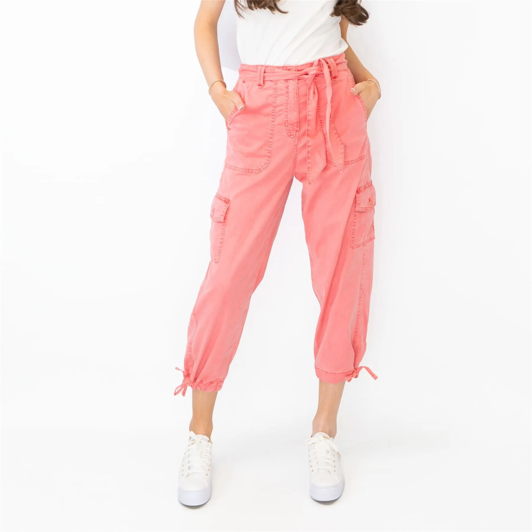 M&S Tencel Rich Pink Cargo Tapered Cropped Trousers