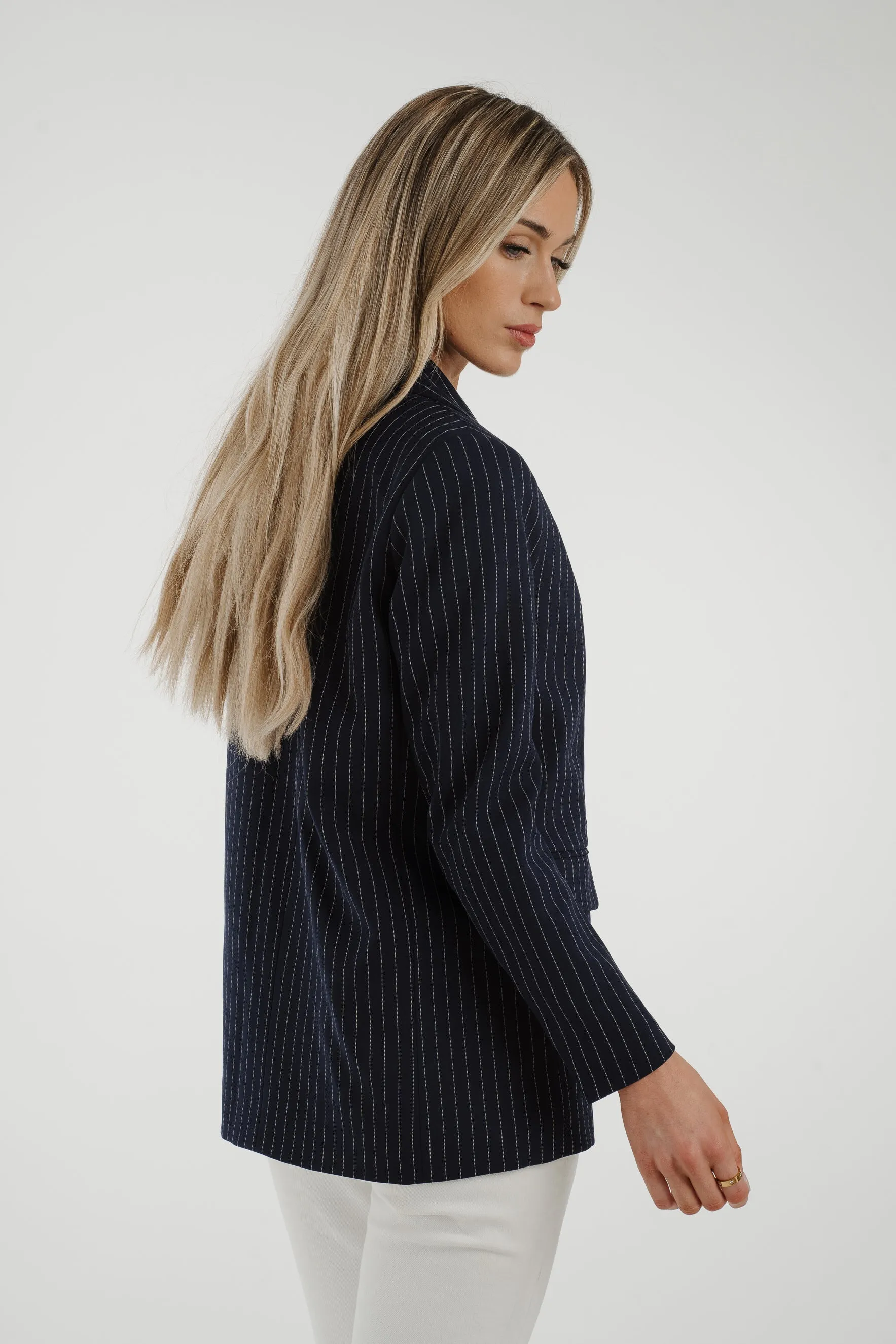 Maria Pinstripe Blazer In Navy