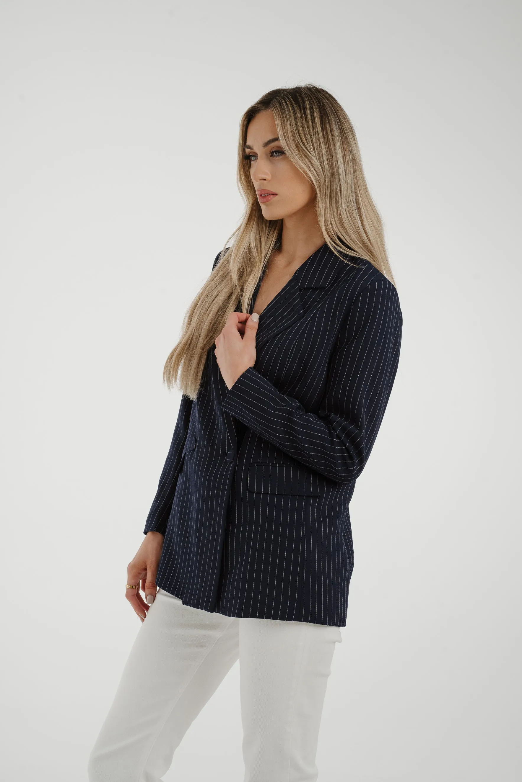 Maria Pinstripe Blazer In Navy