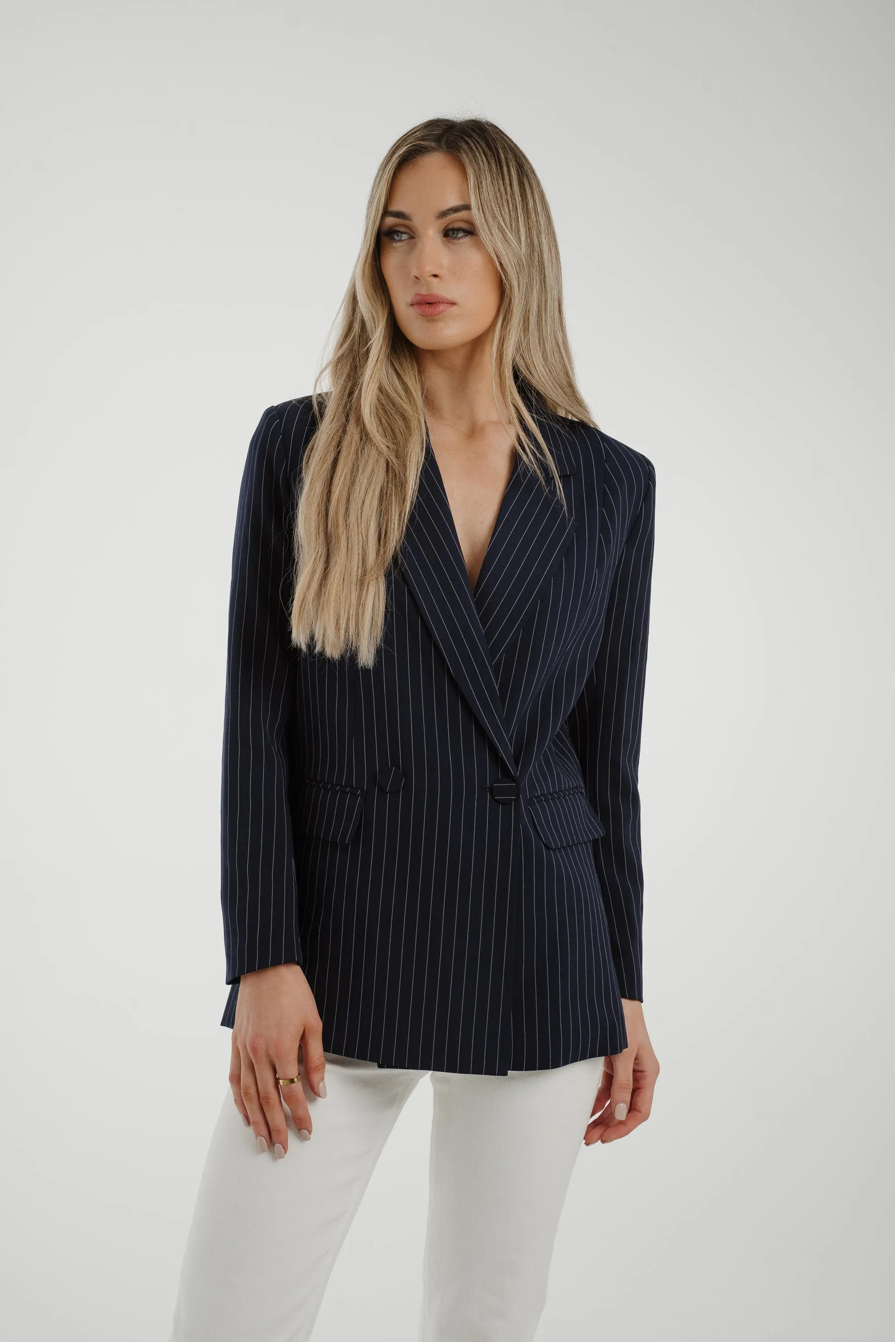 Maria Pinstripe Blazer In Navy