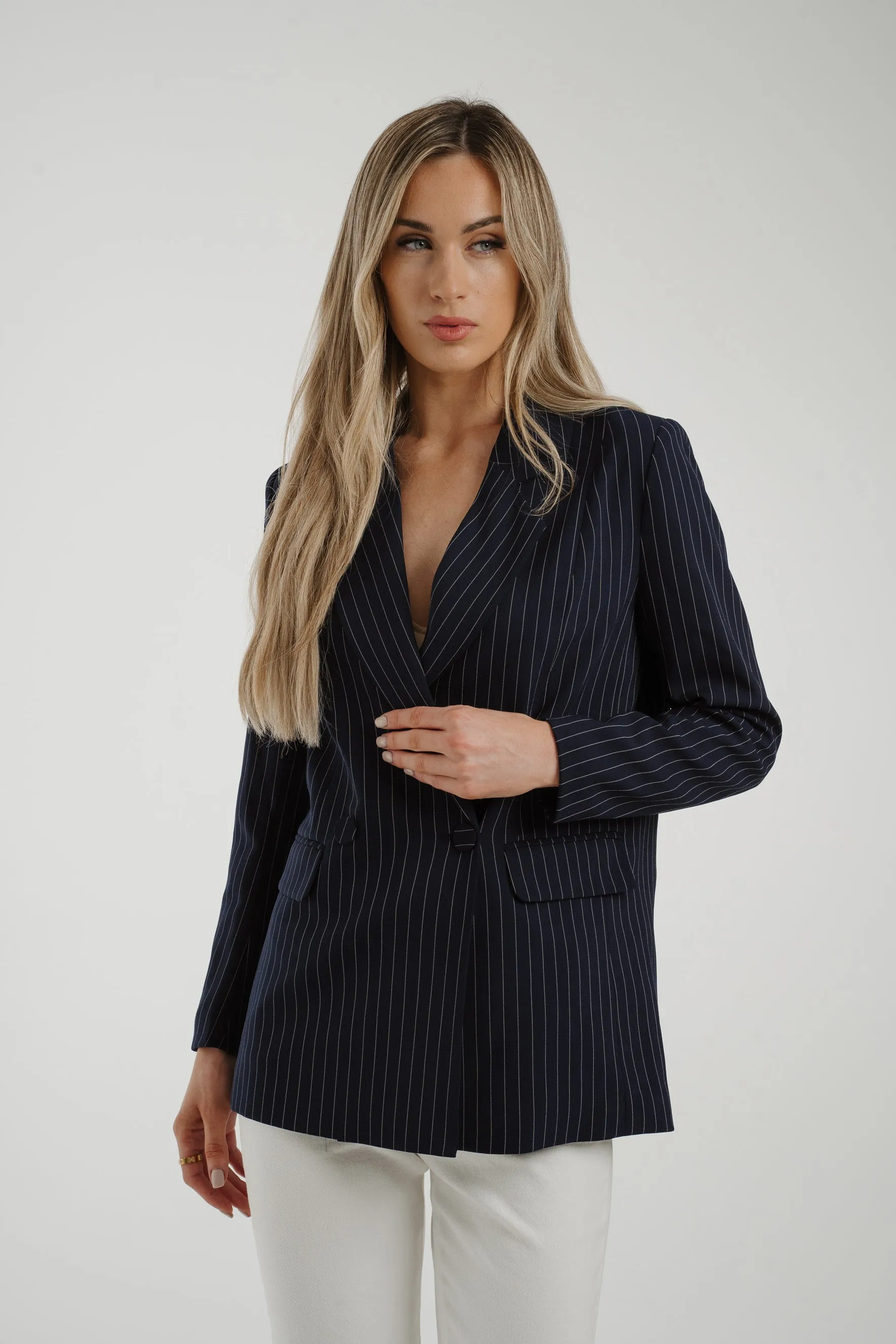 Maria Pinstripe Blazer In Navy