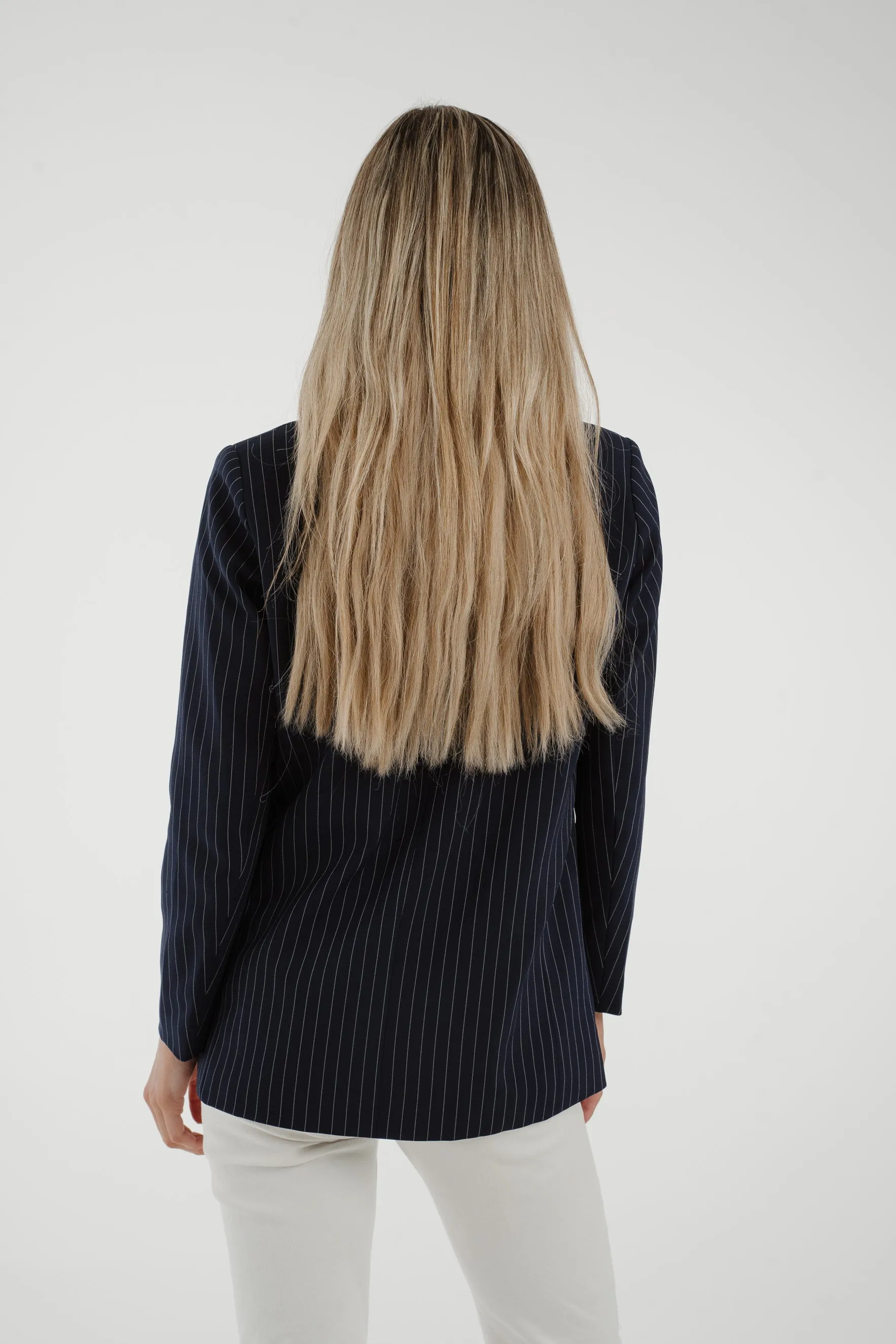 Maria Pinstripe Blazer In Navy