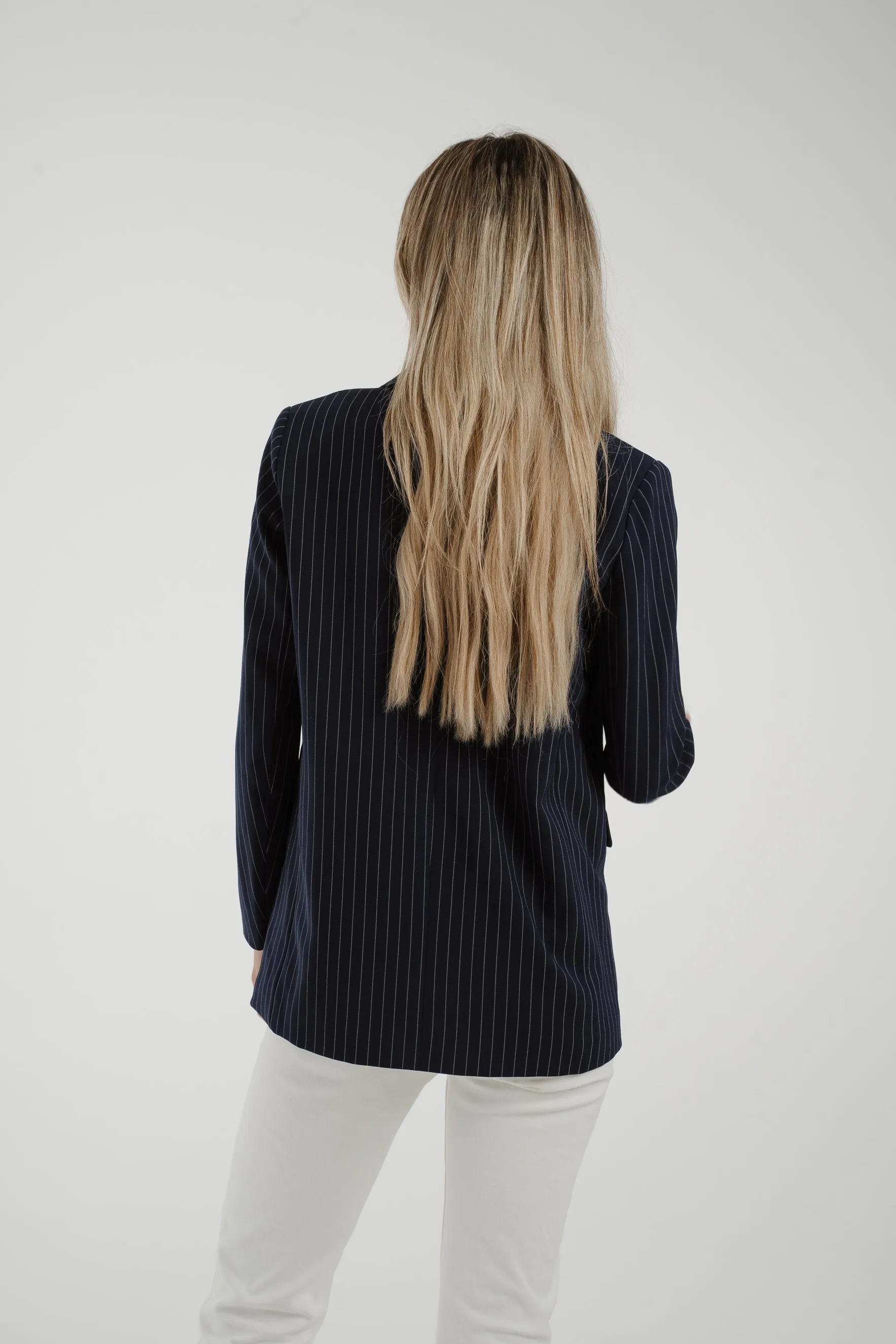 Maria Pinstripe Blazer In Navy