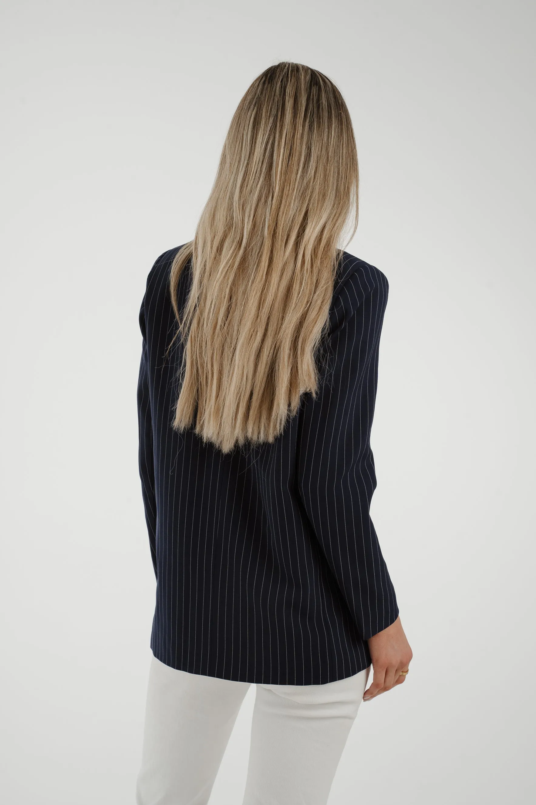 Maria Pinstripe Blazer In Navy