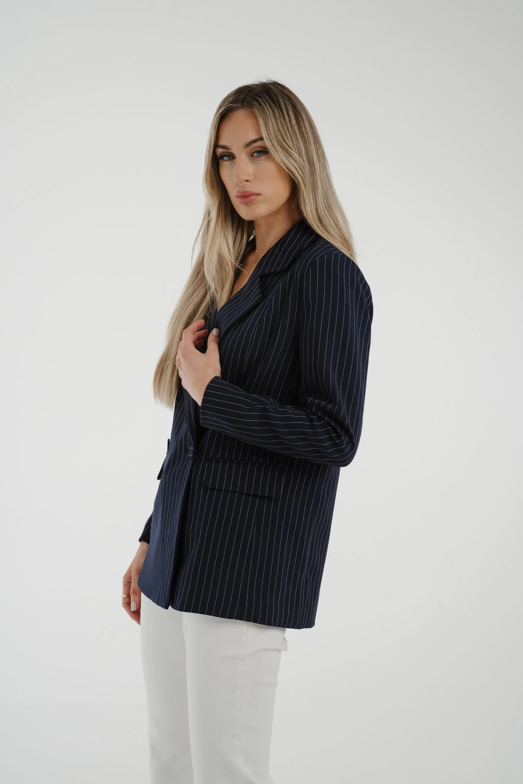 Maria Pinstripe Blazer In Navy