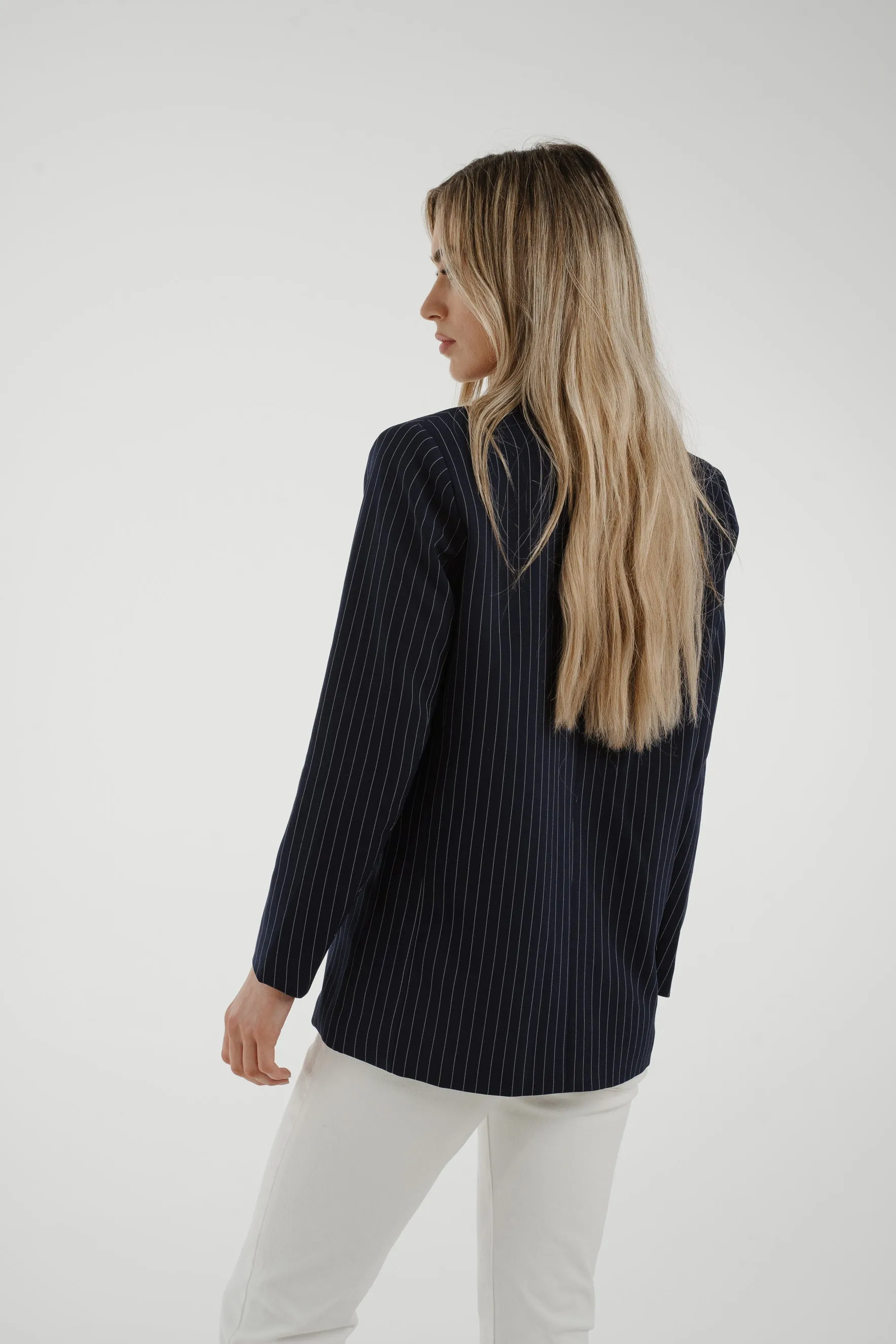 Maria Pinstripe Blazer In Navy