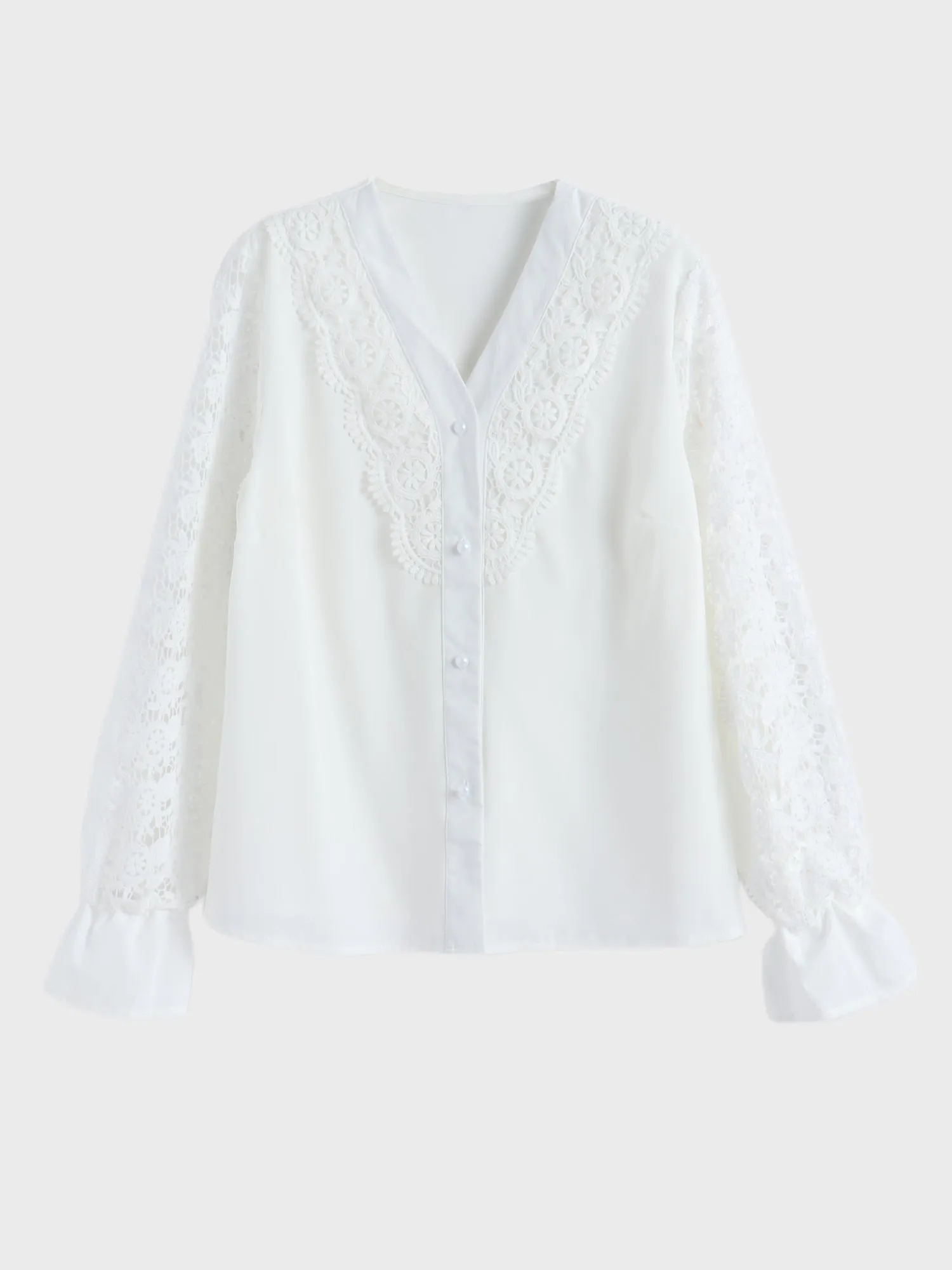 Midsize Lacey V-neck Blouse Shirt