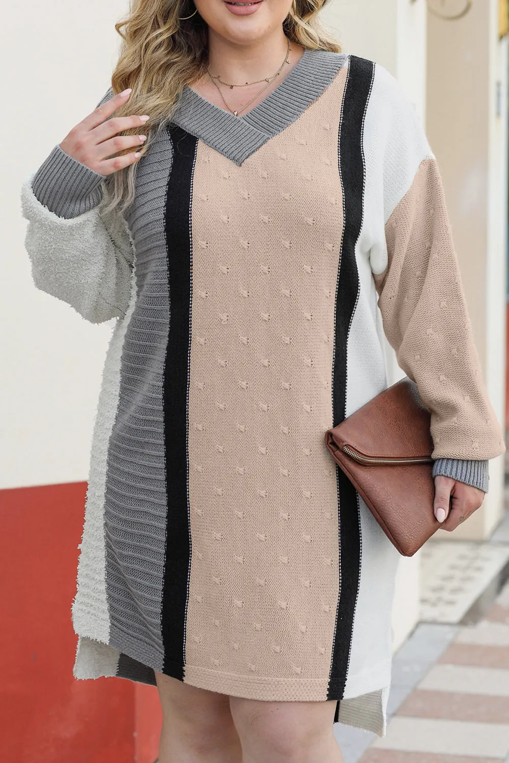 Mixed Boucl Plus Size Sweater Dress