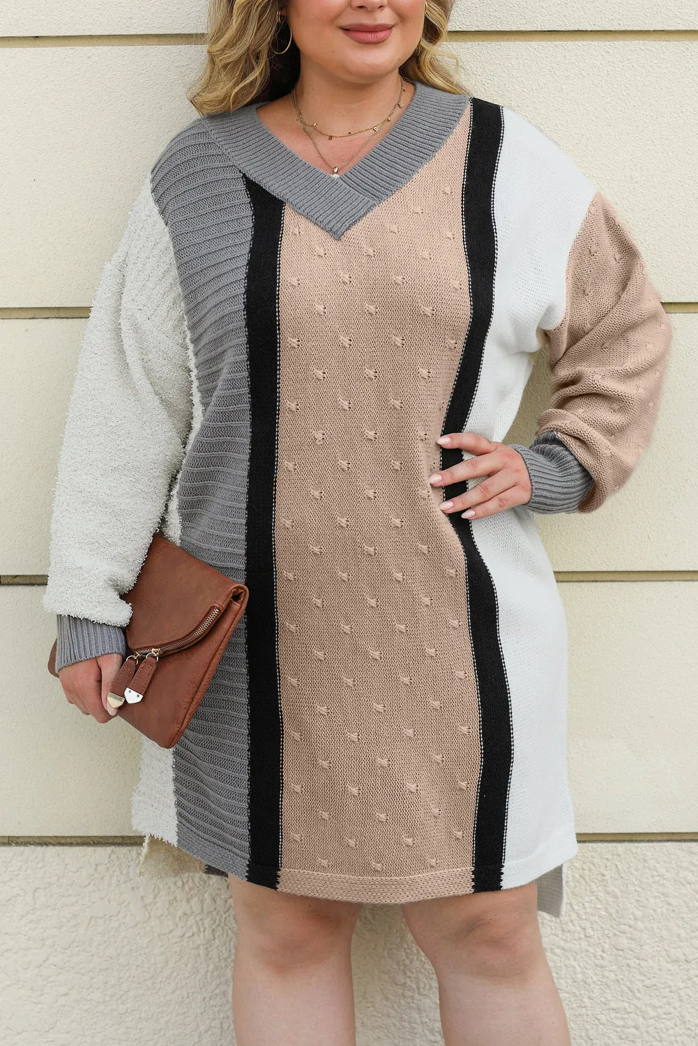 Mixed Boucl Plus Size Sweater Dress