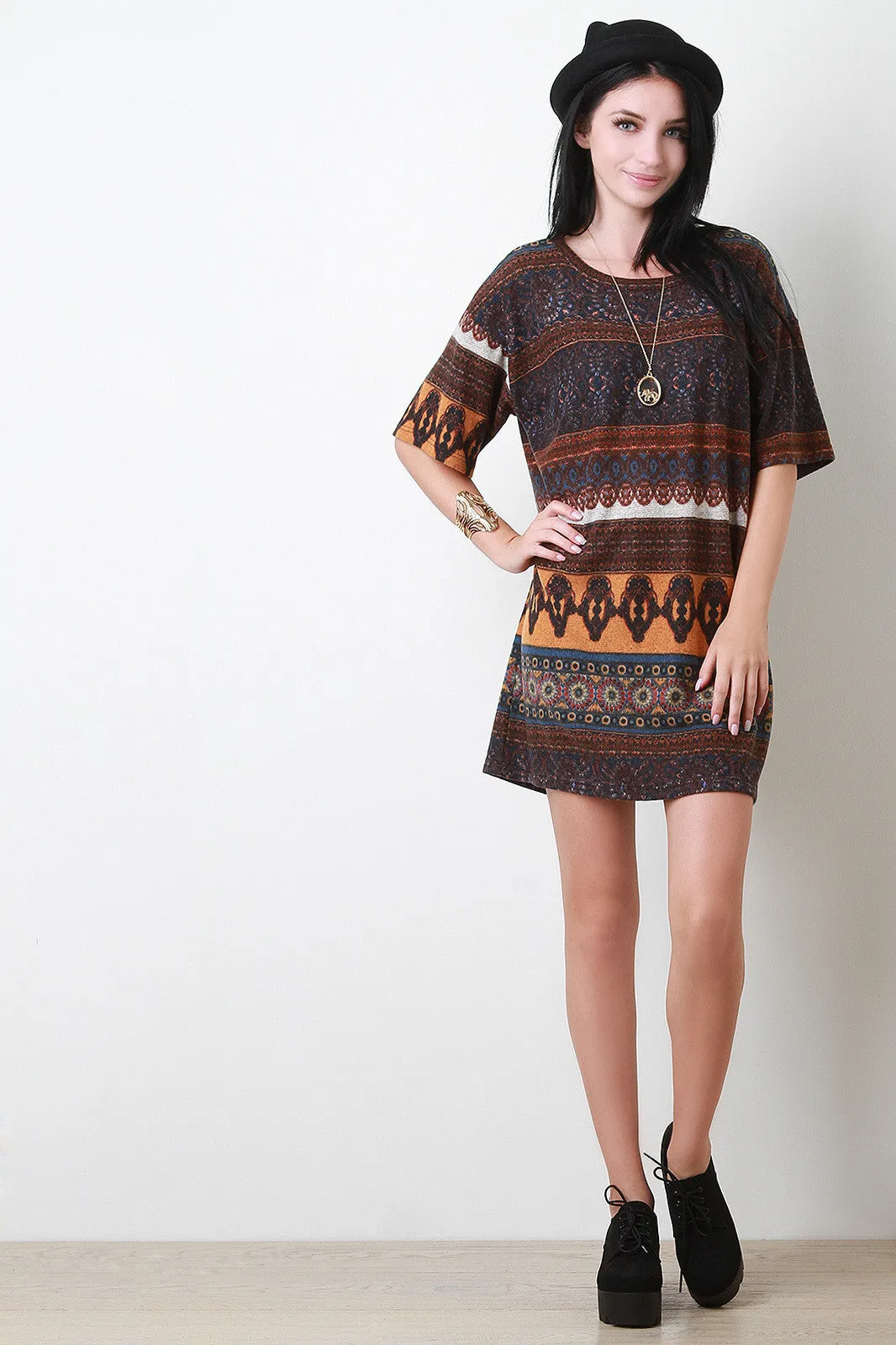 Moroccan Print Knit Shift Dress