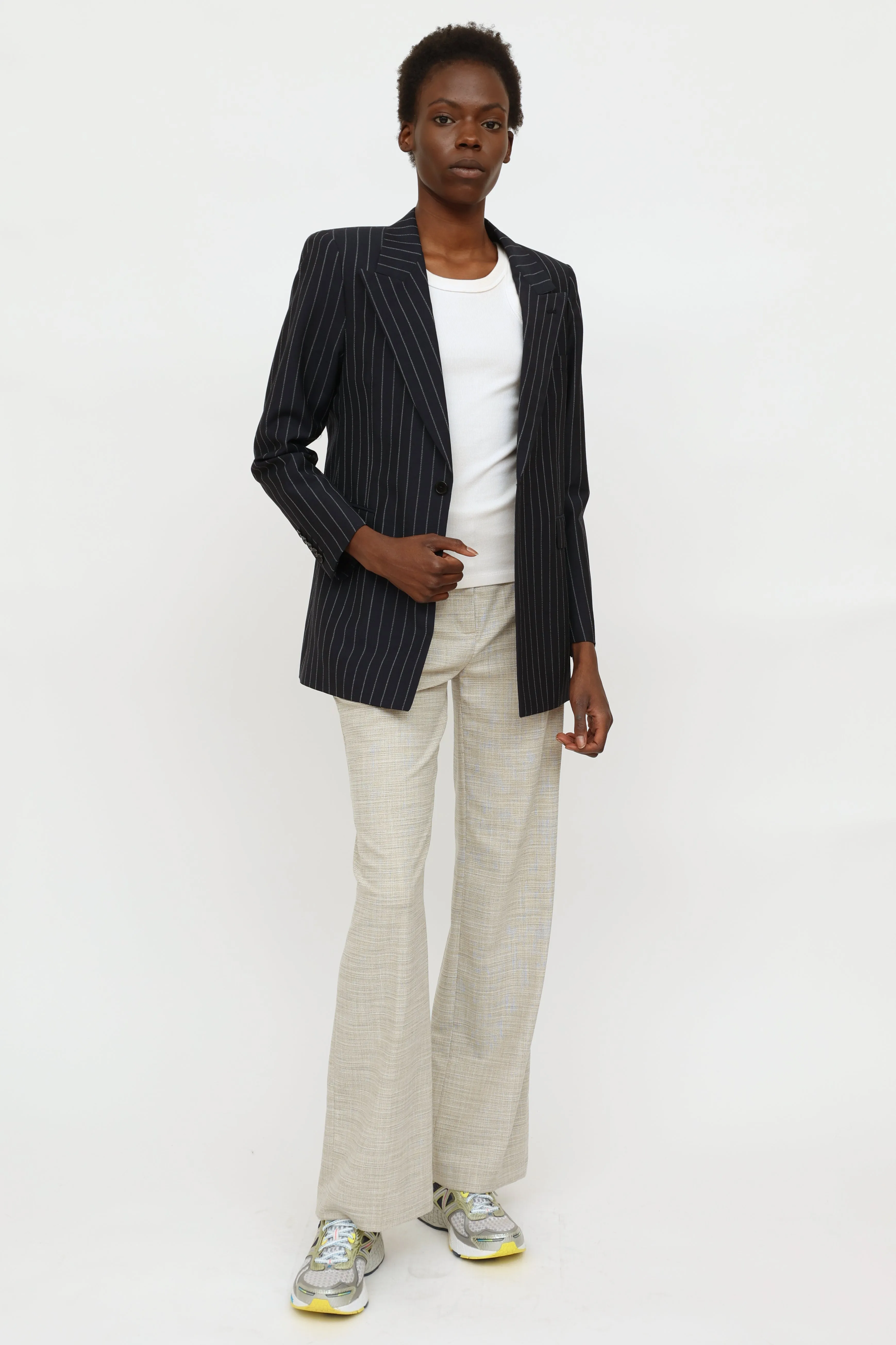 Navy Pinstripe Single Button Blazer