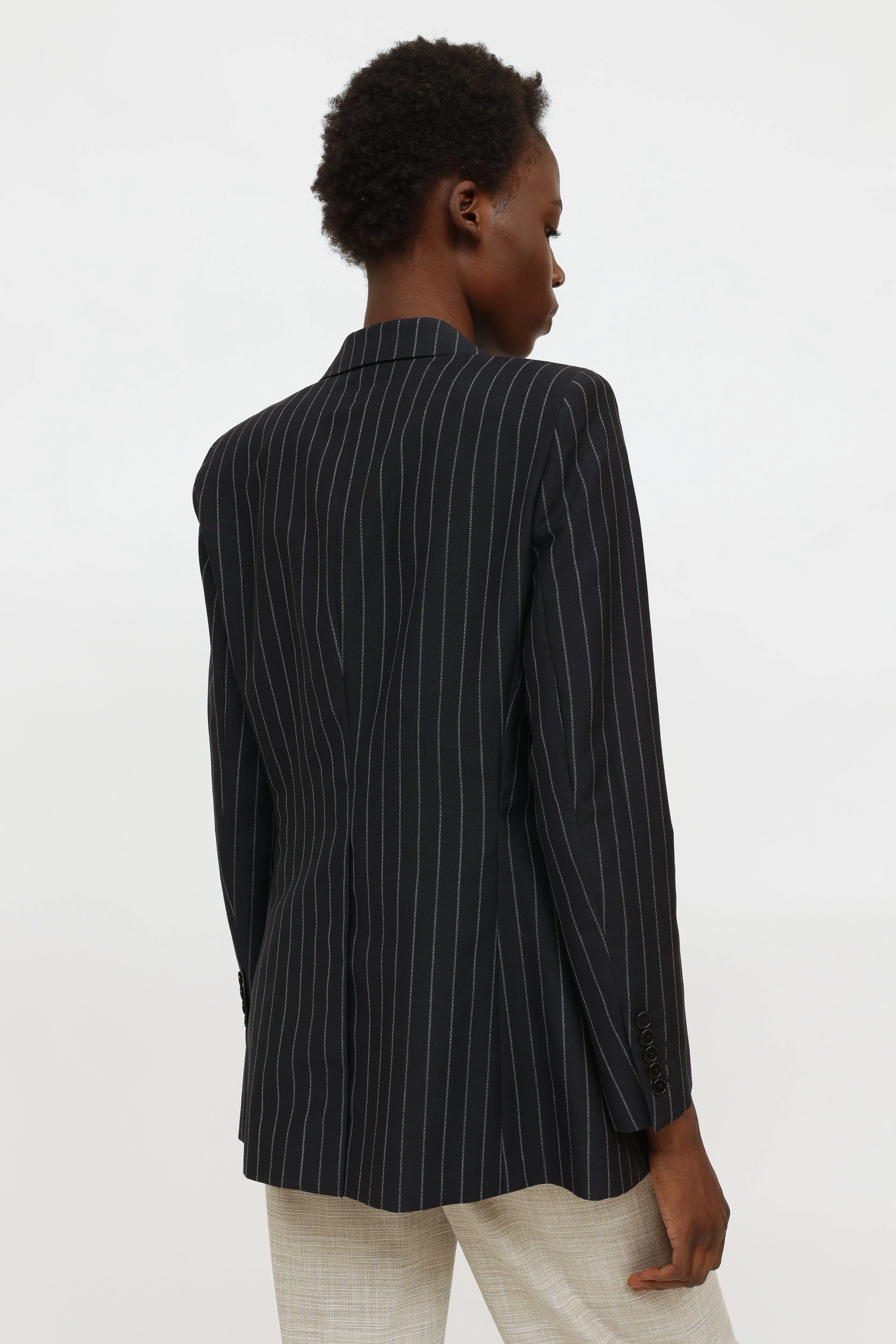 Navy Pinstripe Single Button Blazer