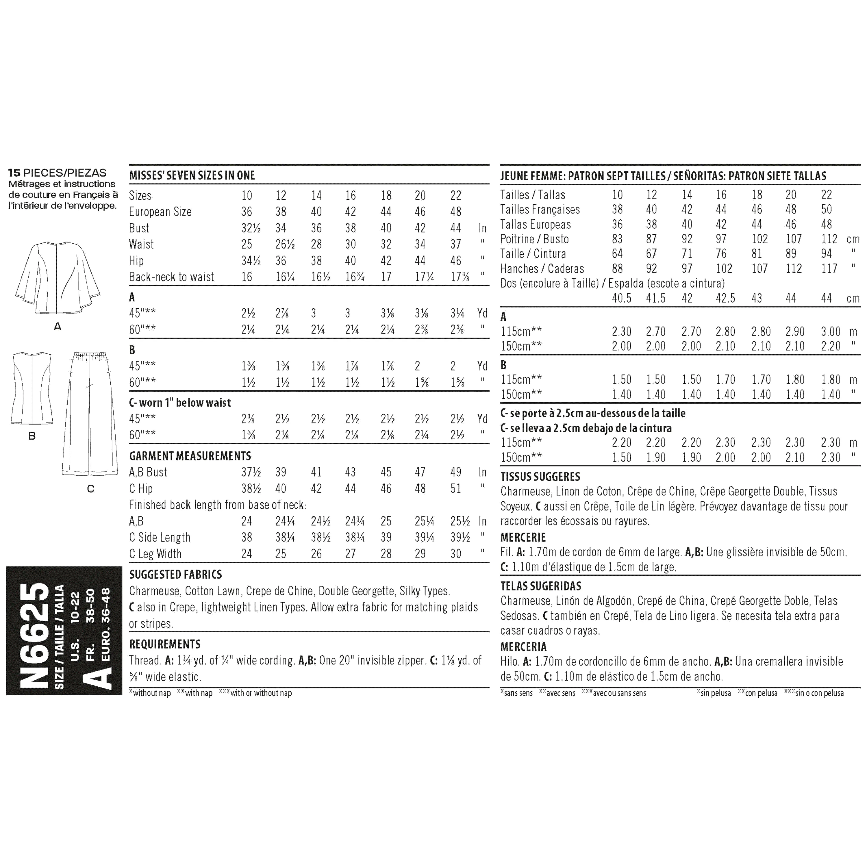 Newlook Pattern N6625 Misses' Tops And Pull On Pants