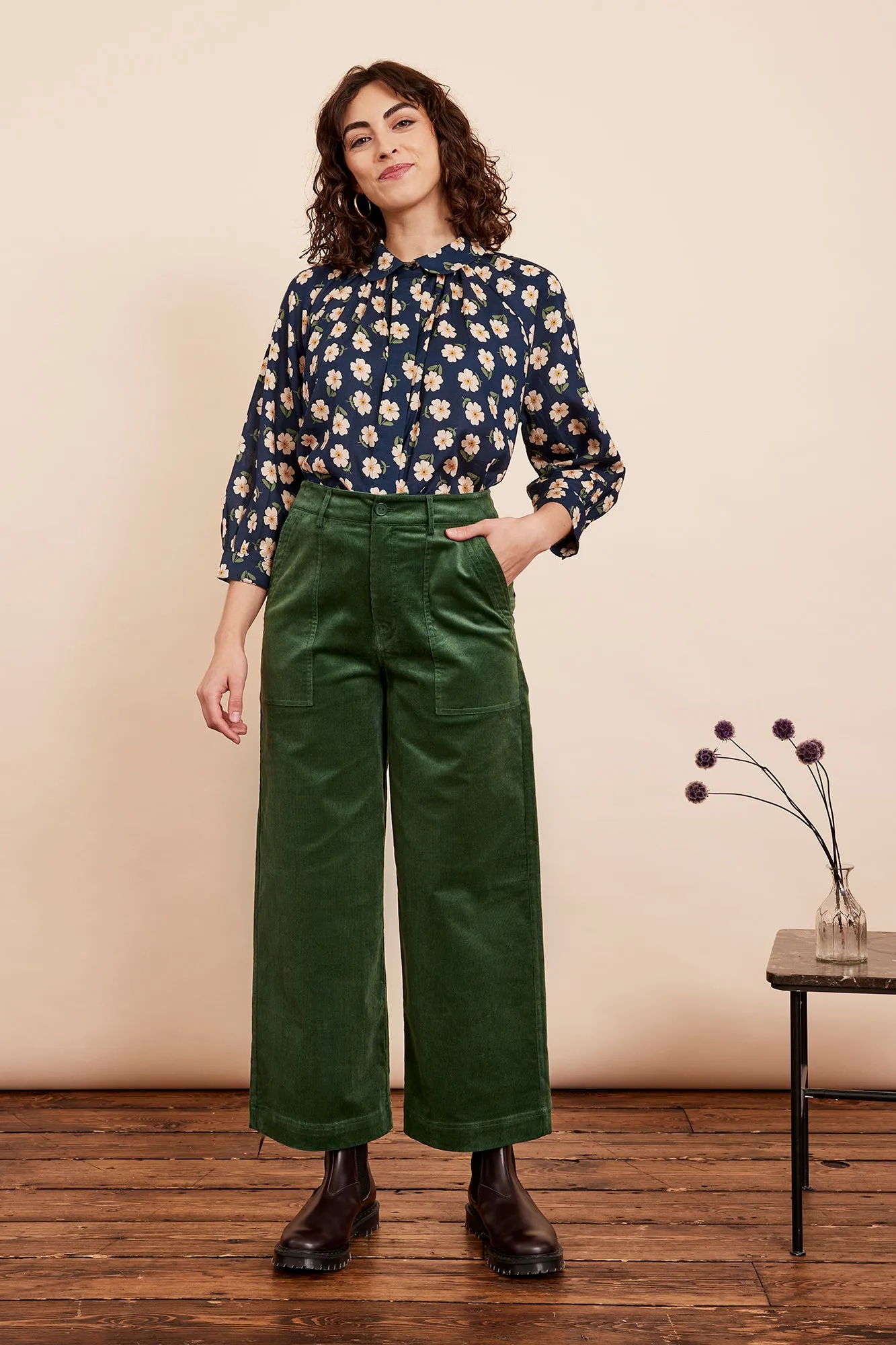 Nora Needlecord Forest Green Trouser Cropped