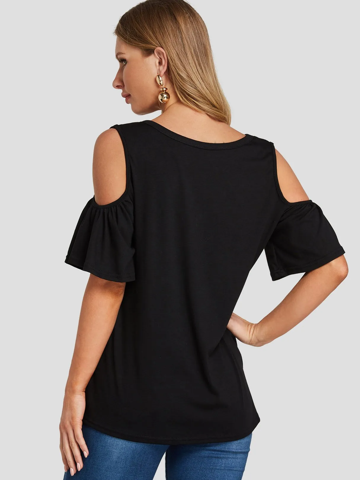 OEM ODM V-Neck Cut Out Short Sleeve Black Top