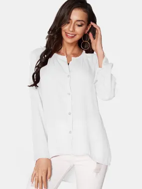 OEM ODM V-Neck Long Sleeve Button-down Chiffon White Blouses