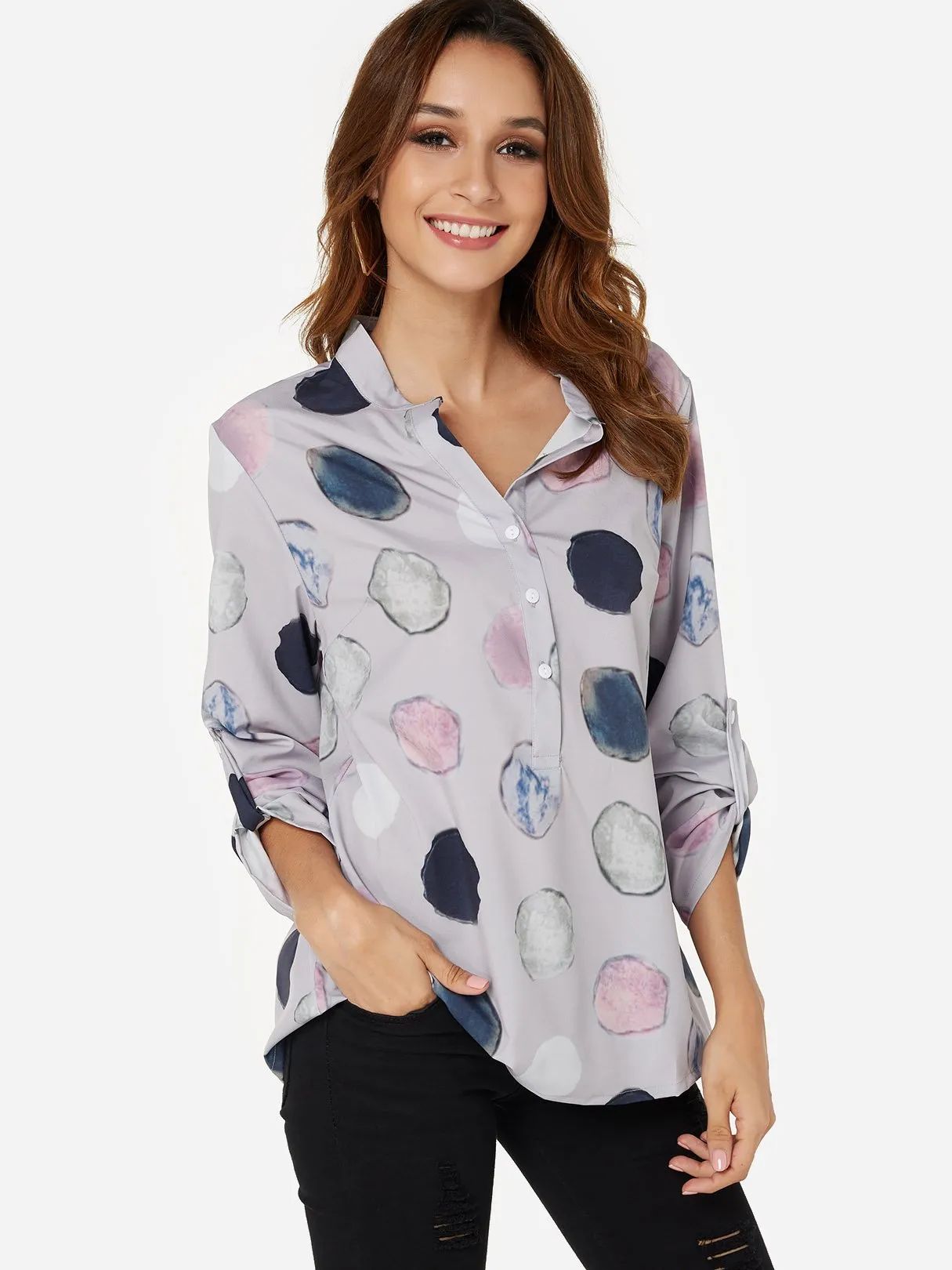 OEM ODM V-Neck Polka Dot 3/4 Sleeve Blouses