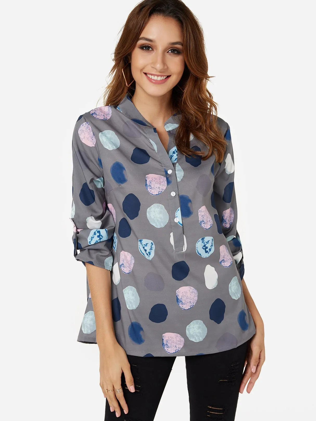 OEM ODM V-Neck Polka Dot 3/4 Sleeve Blouses