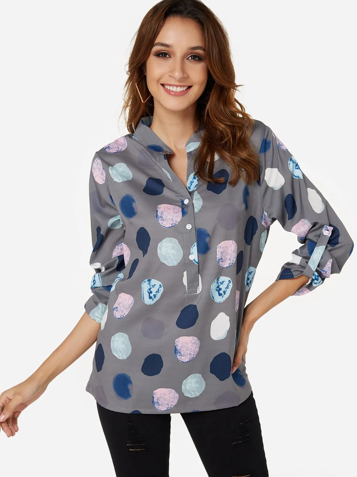 OEM ODM V-Neck Polka Dot 3/4 Sleeve Blouses