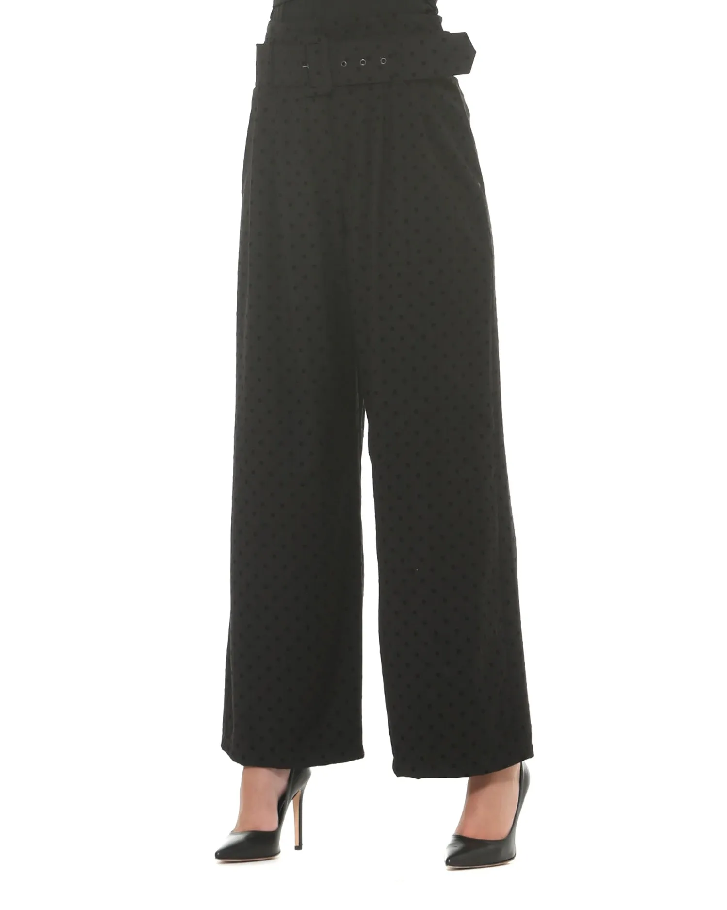 Palazzo trousers with velvet polka dots