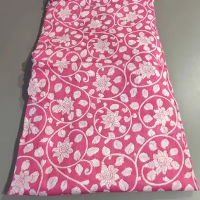 Pink & White Floral Viscose Muslin Silk Fabric